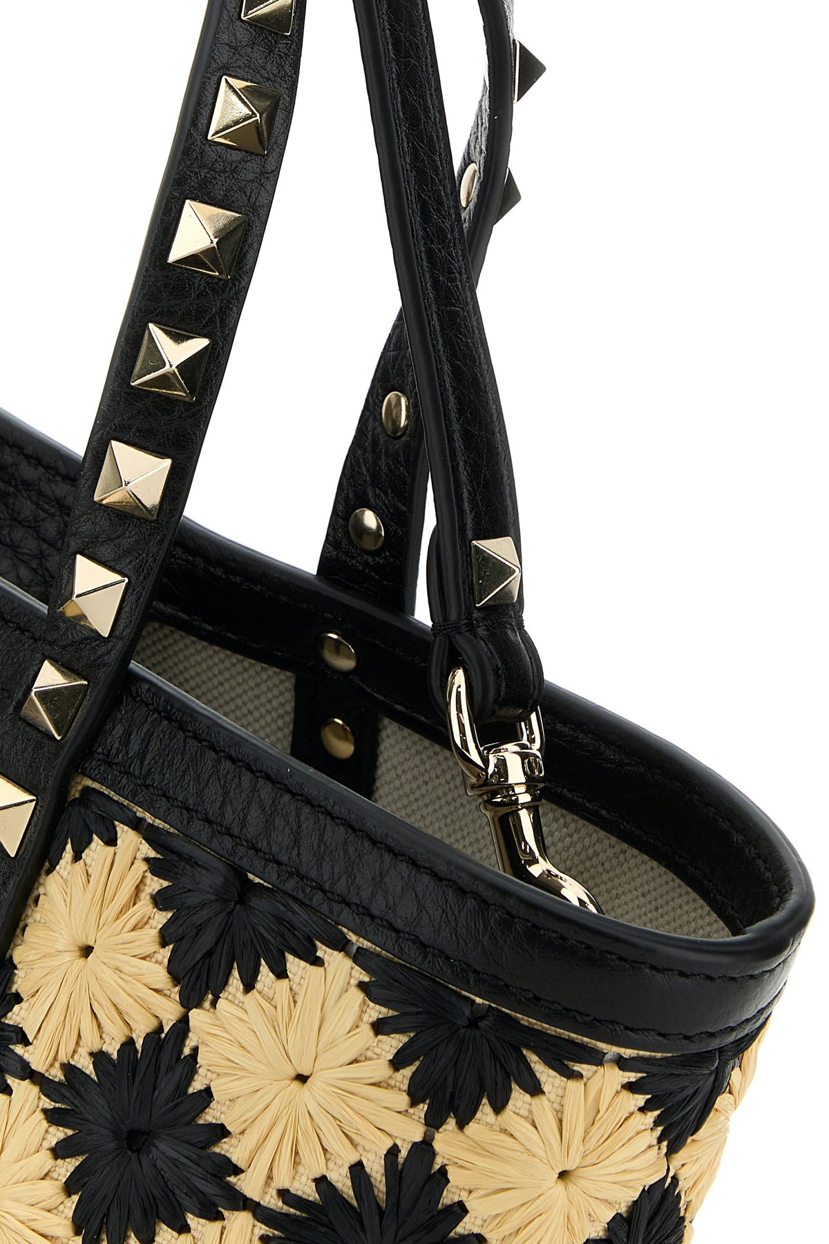 Embroidered raffia mini Rockstud handbag - 4