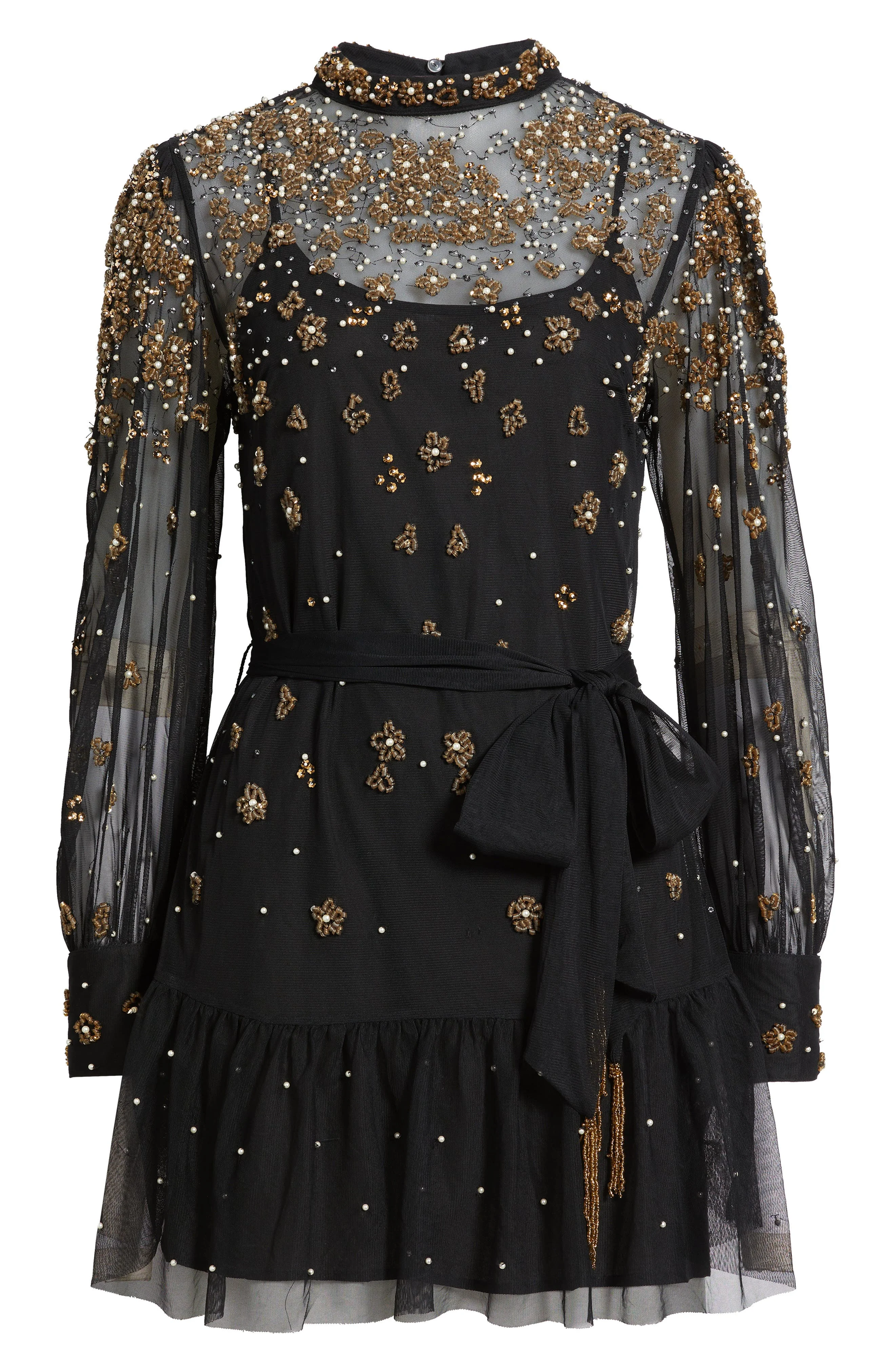 FARM Rio Embroidered Tulle Overlay Minidress in Black at Nordstrom - 1