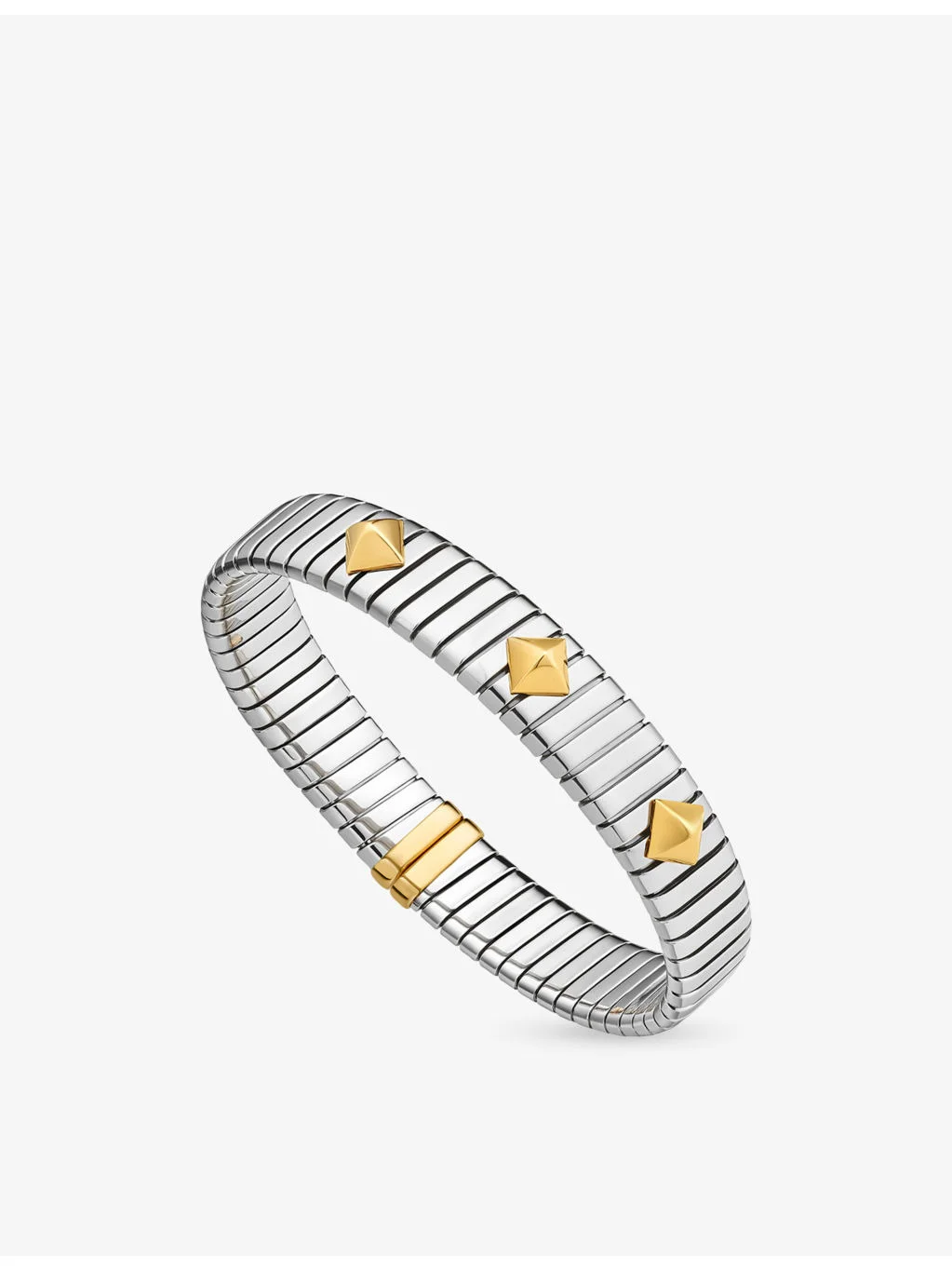 Bvlgari Tubogas Stainless Steel and 18ct Yellow Gold Studded Bracelet - 1