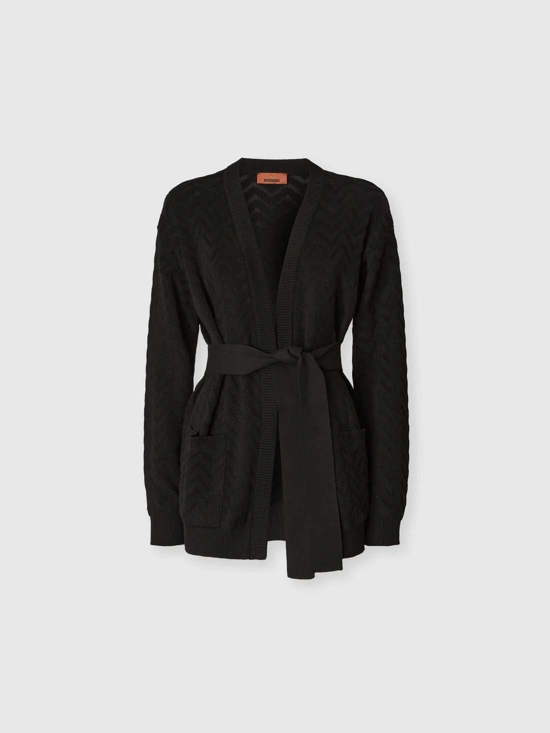 Chevron Cotton and Viscose Cardigan with Belt - 1