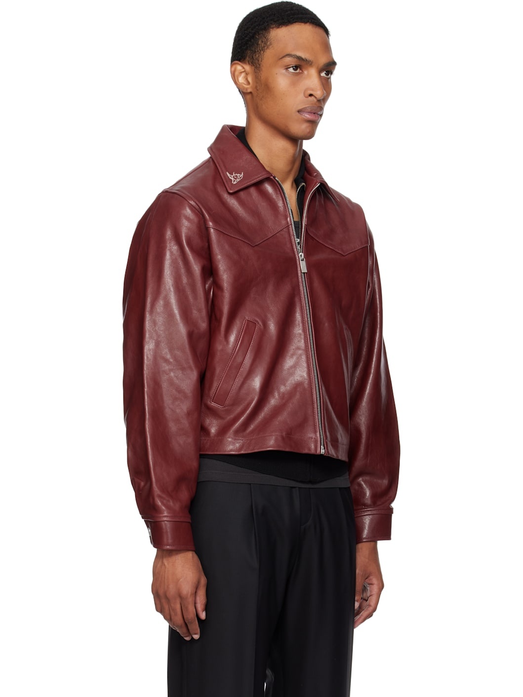 Burgundy 'Principe de l'Amour' Western Leather Jacket - 2