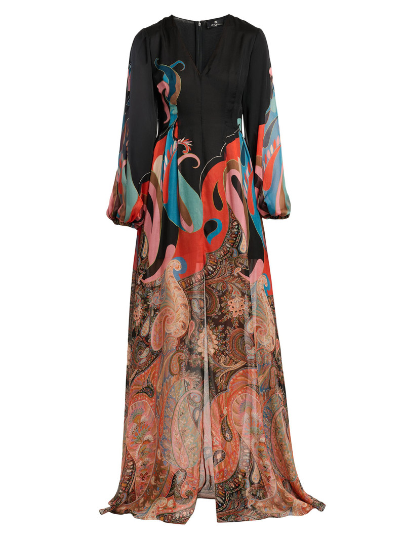 Women's Lotus Paisley Print A-Line Gown - Printed Black Base 1