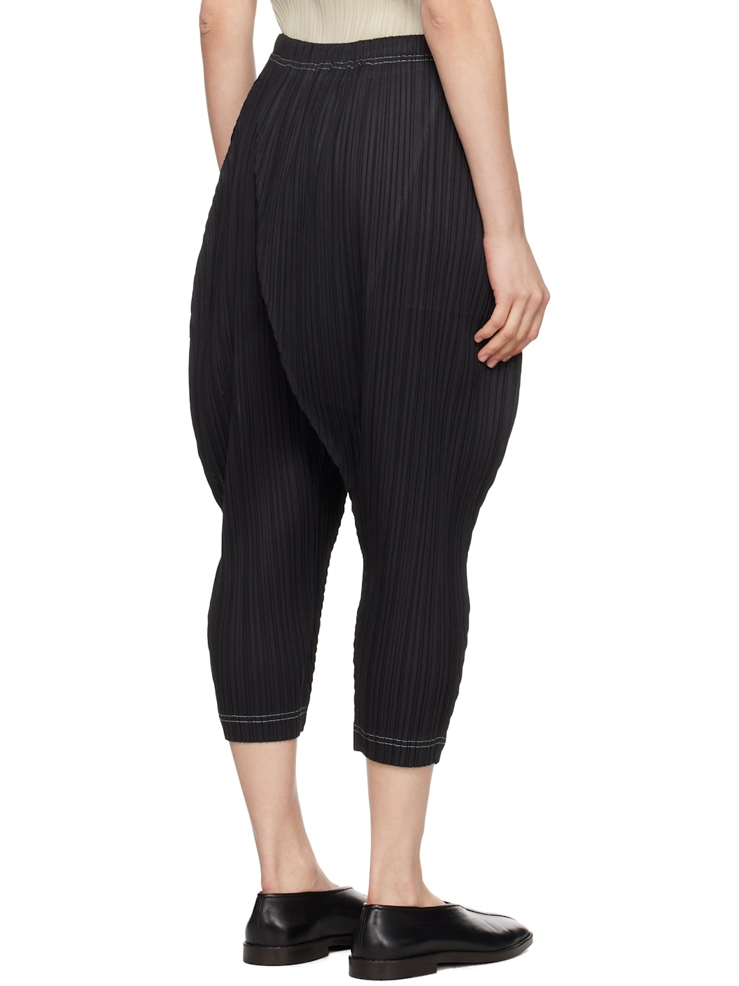 Black Ramie Pleats Trousers - 3