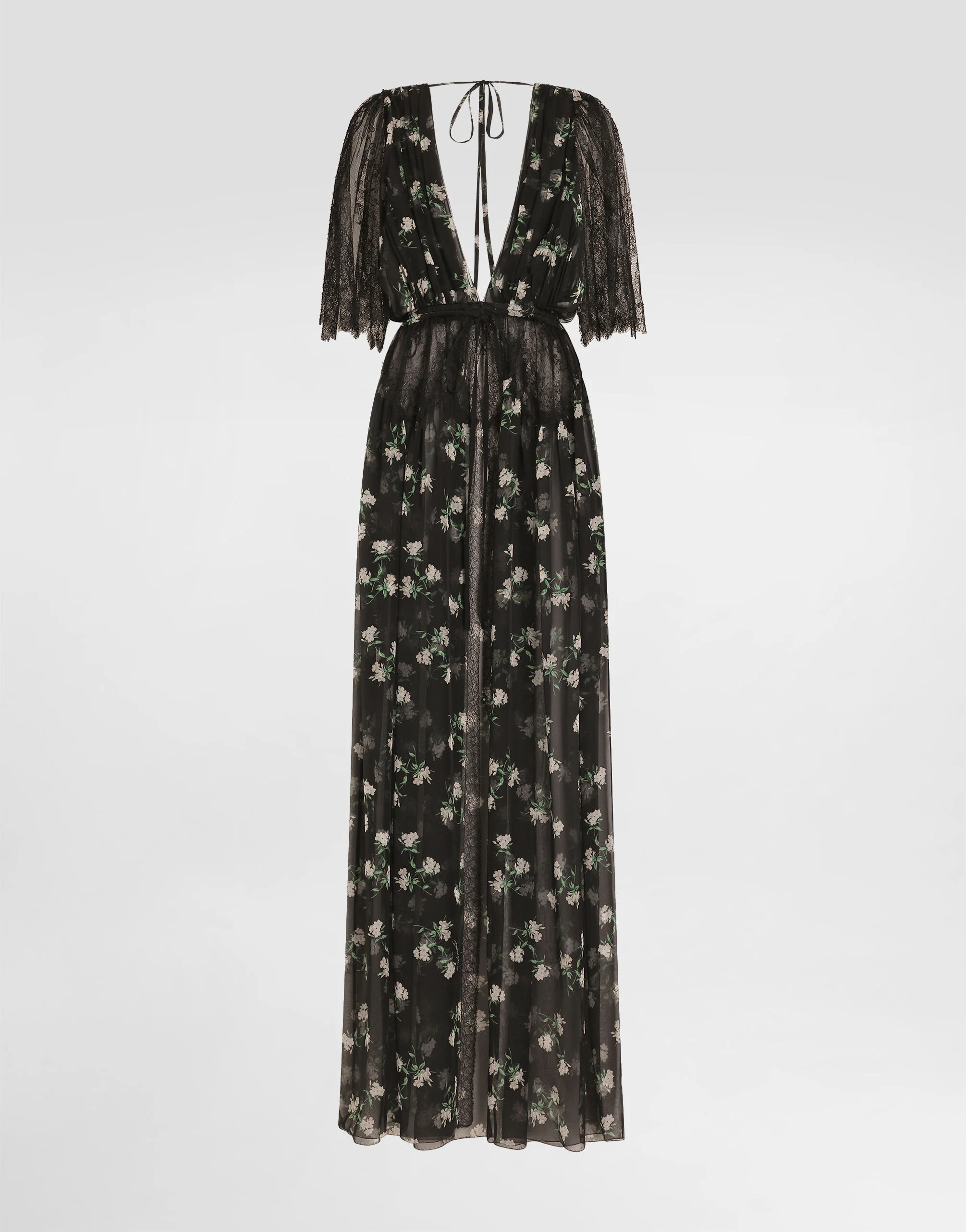 Violets-print chiffon robe dress - 1