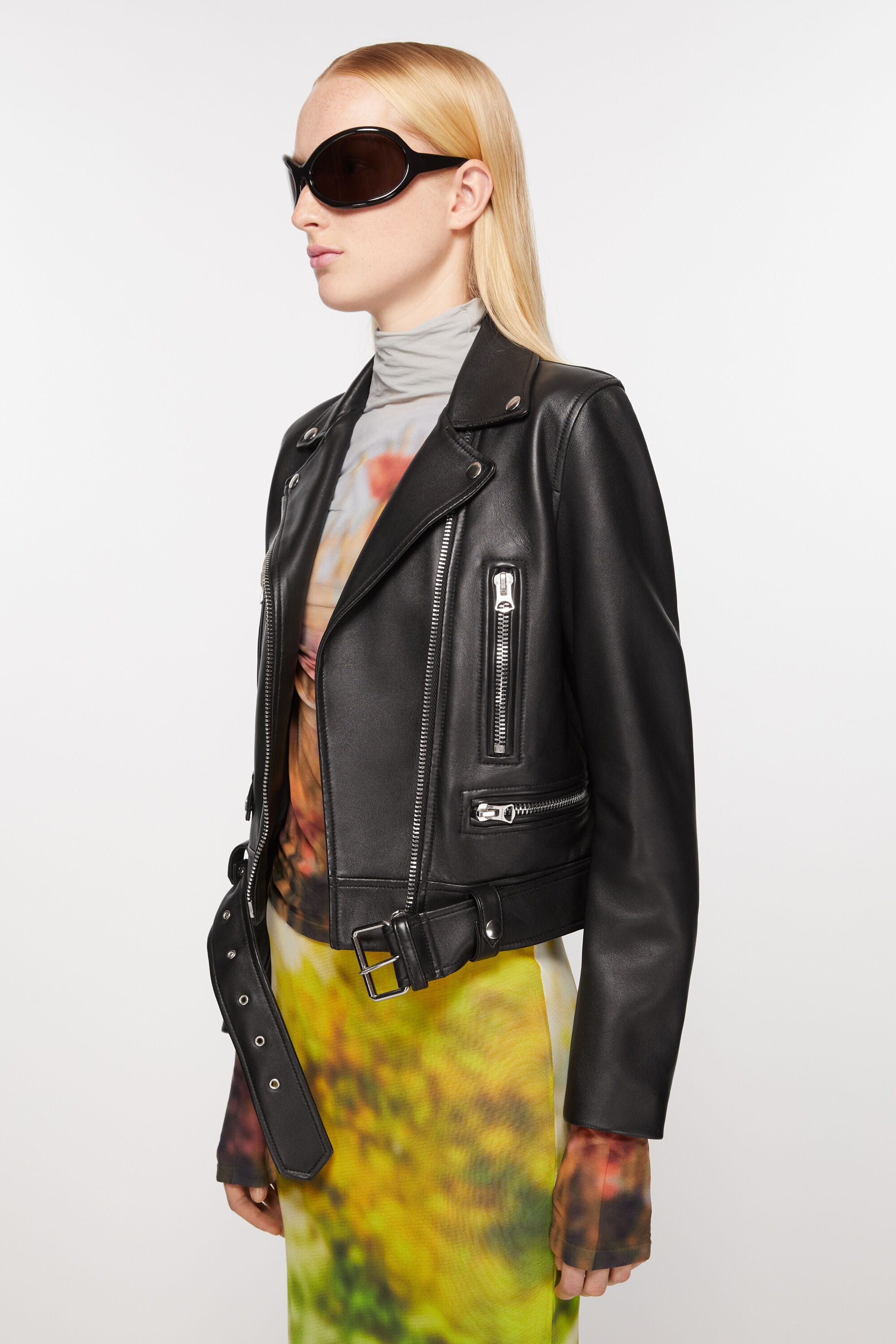 Leather biker jacket - Black - 3