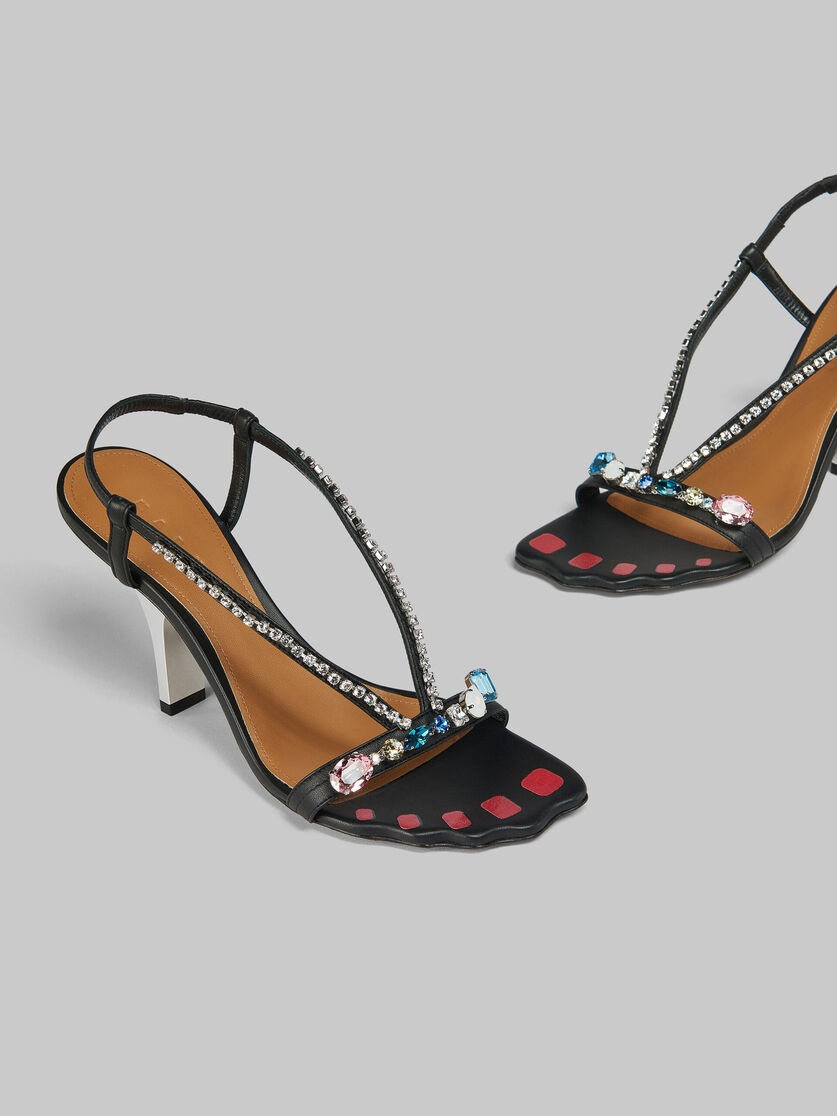 BLACK LEATHER SANDALS WITH GEMSTONES - 5