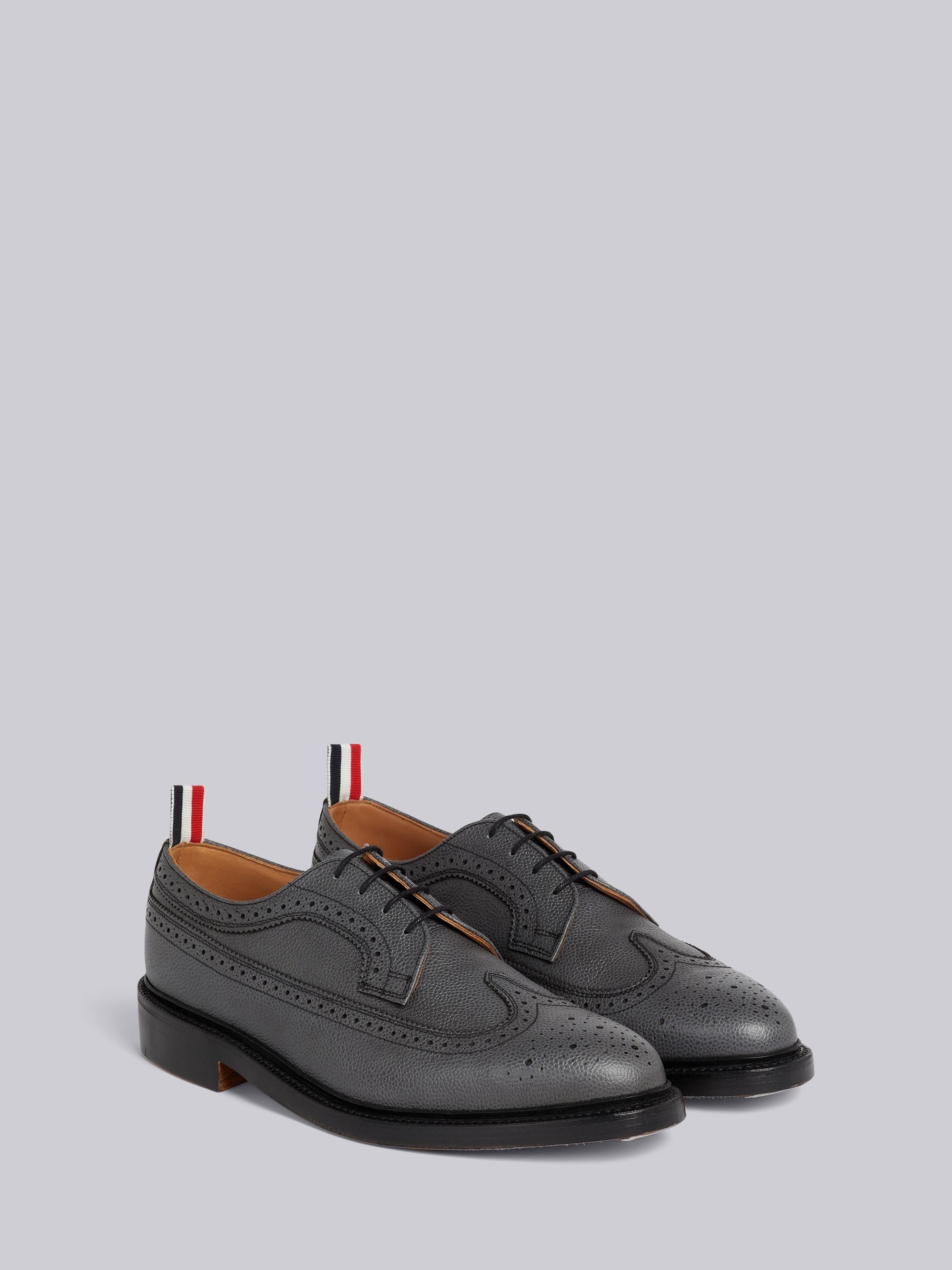 Dark Grey Pebble Grain Leather Sole Classic Longwing Brogue - 3