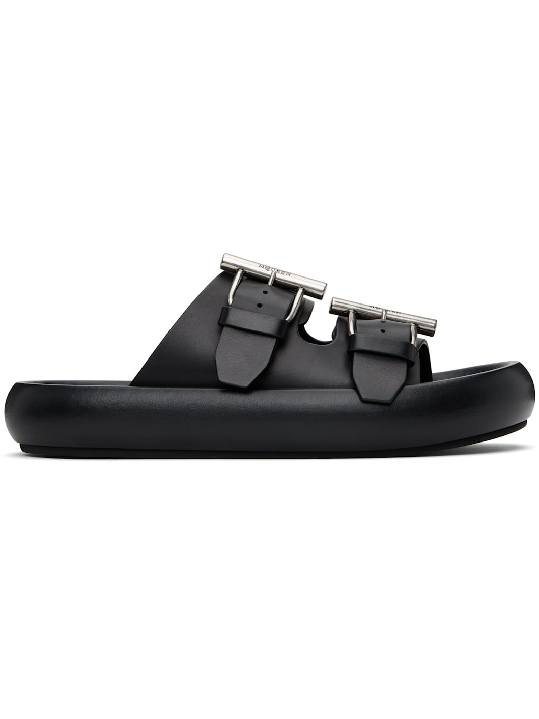 Black T-Bar Buckle Sandals - 1