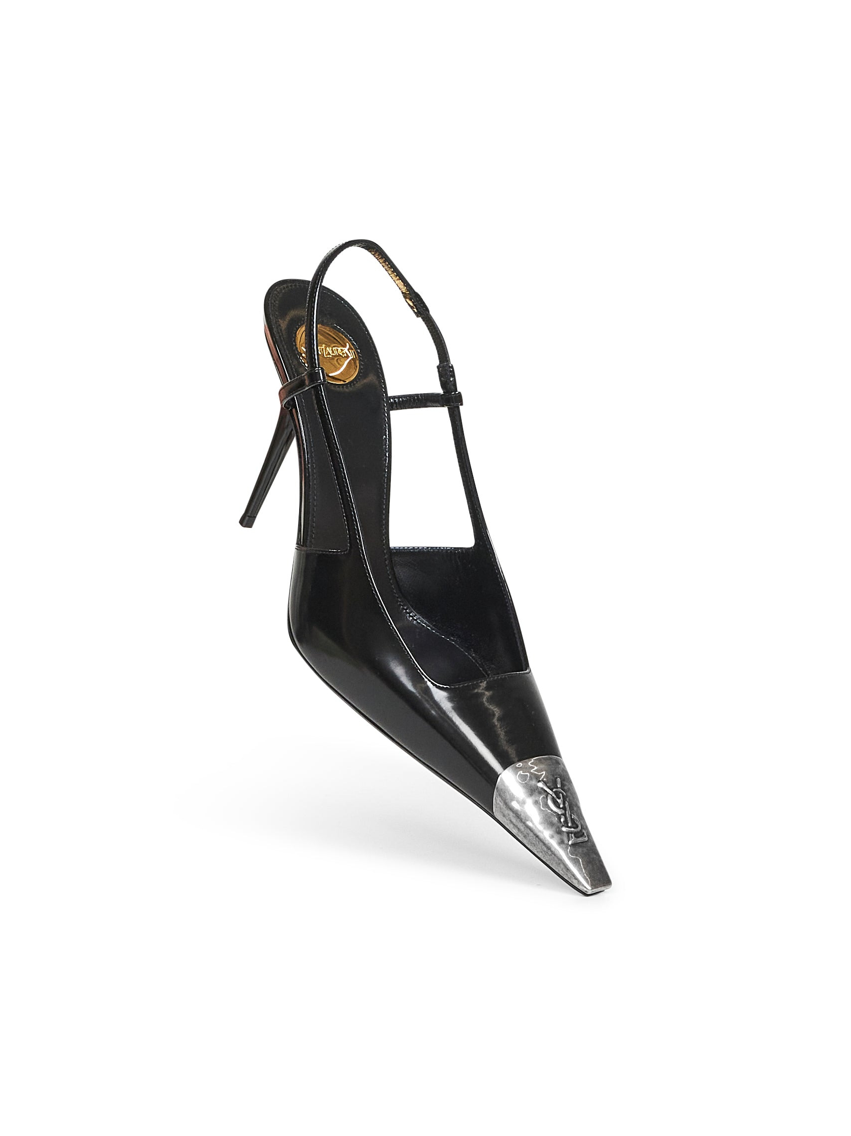 Saint Laurent Women Black Glazed Leather Jeanne Slingback Pumps - 4