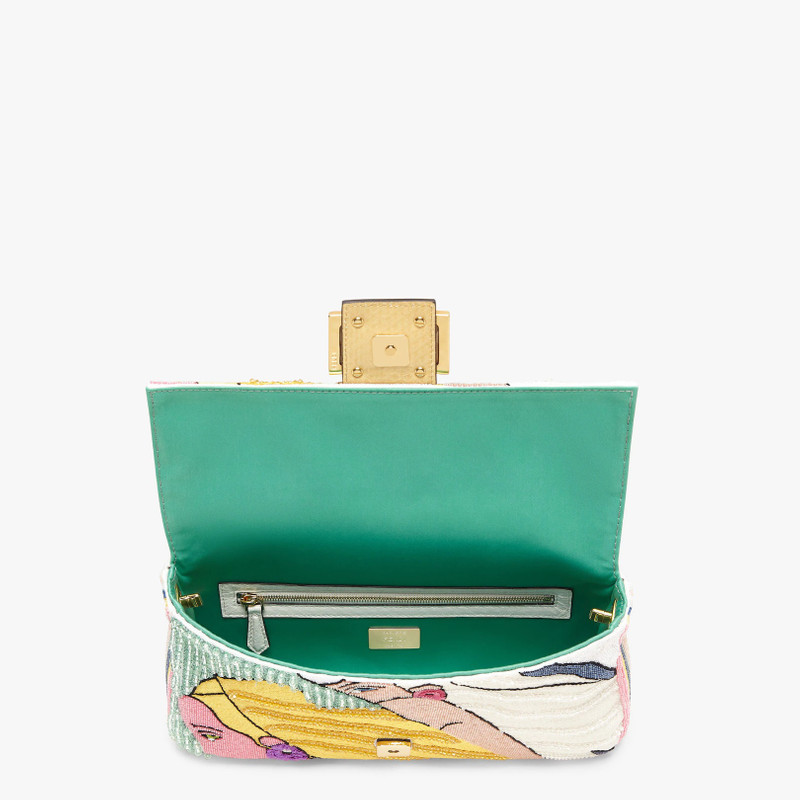 Medium 1997 Baguette bag made of satin with delicate all-over bead embroidery embellished with an FF 4