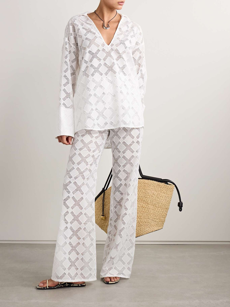 TOVE Kaia paneled gauze and voile straight-leg pants White outlook