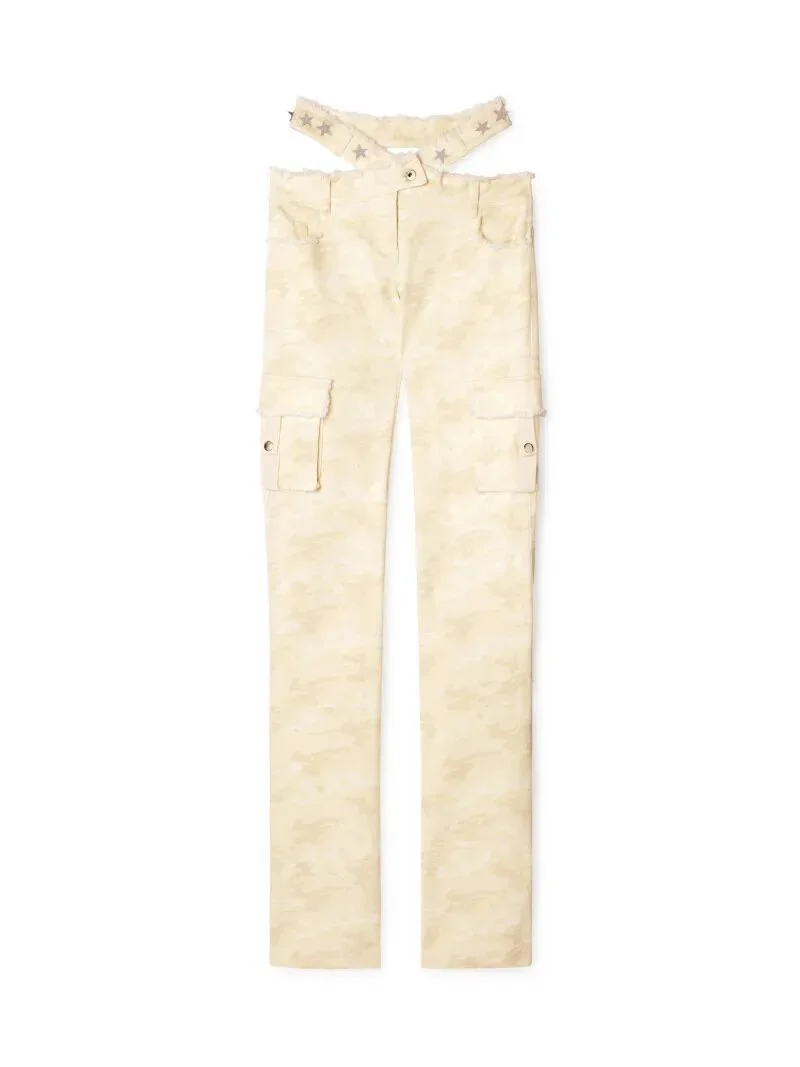Cream Camo Cross-over Belt Pants - 1