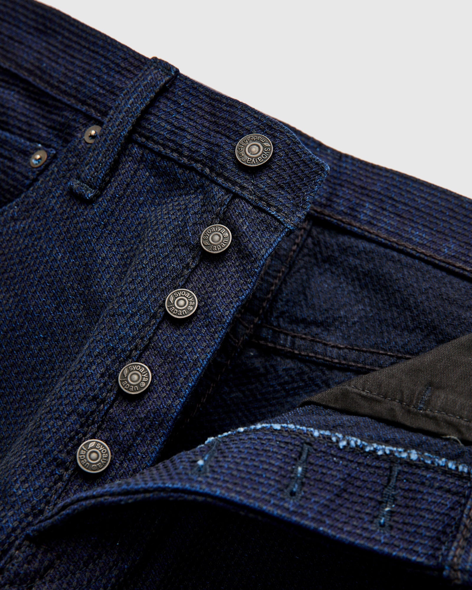 1177-ID Indigo x Black Sashiko Denim - Relaxed Tapered Fit - 7