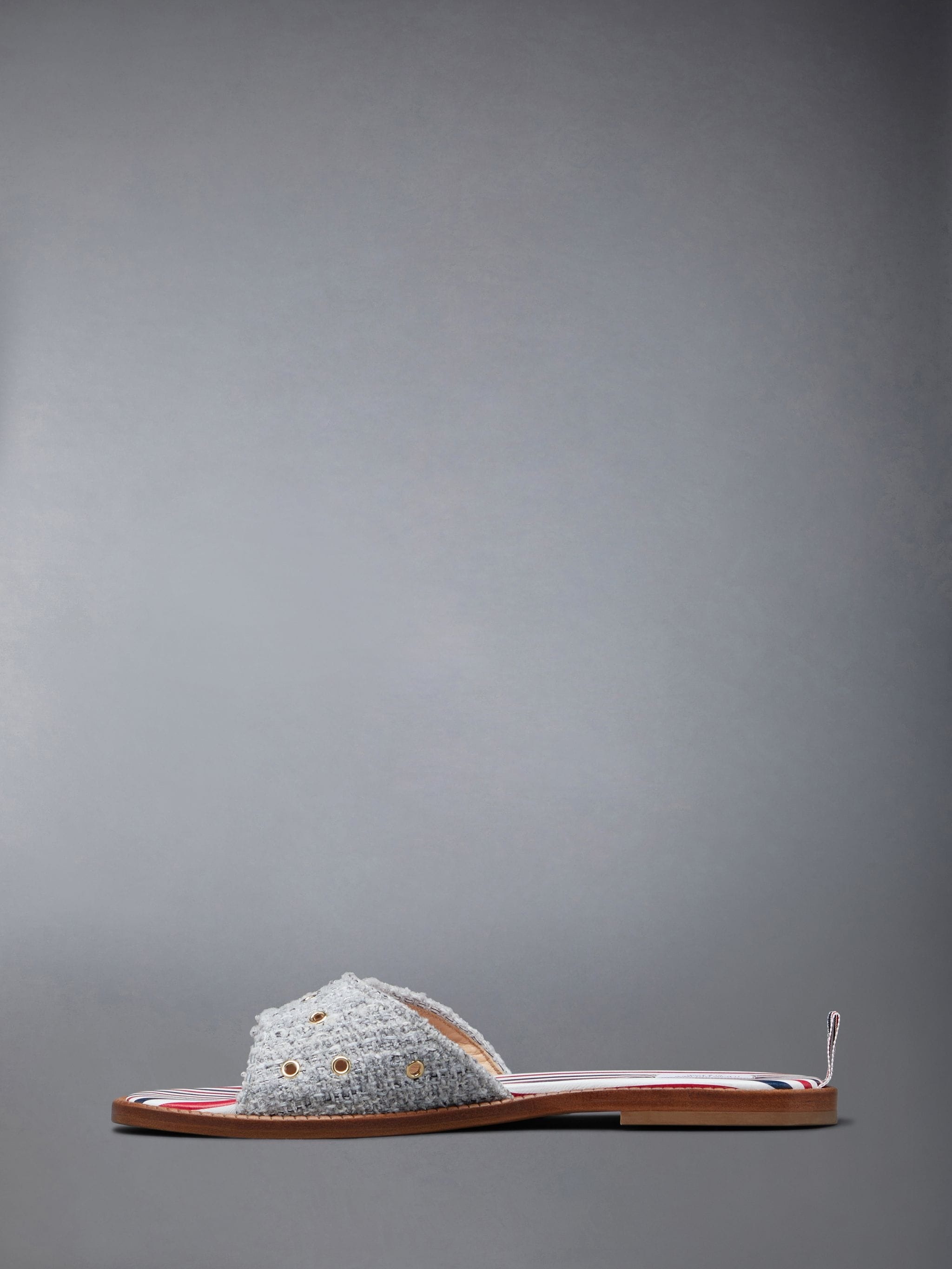 embossed-button tweed flat sandals - 3