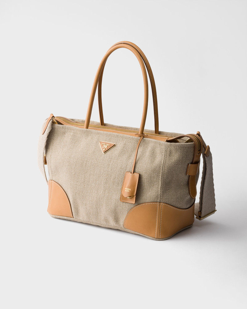 Large linen and leather tote bag 3
