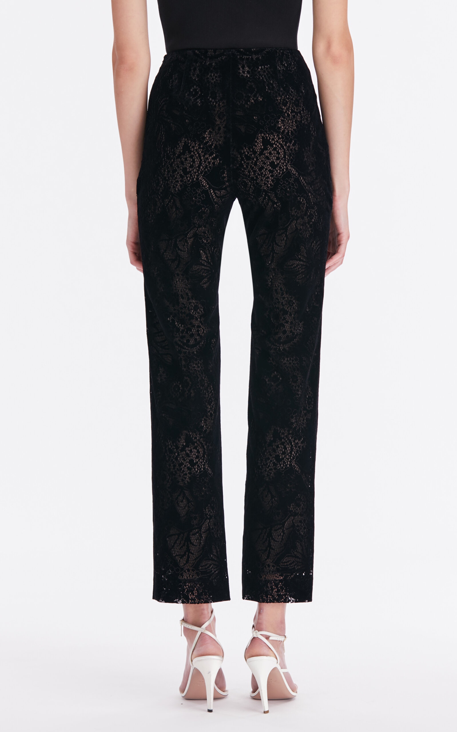 Flocked Floral Lace Straight-Leg Pants black - 7