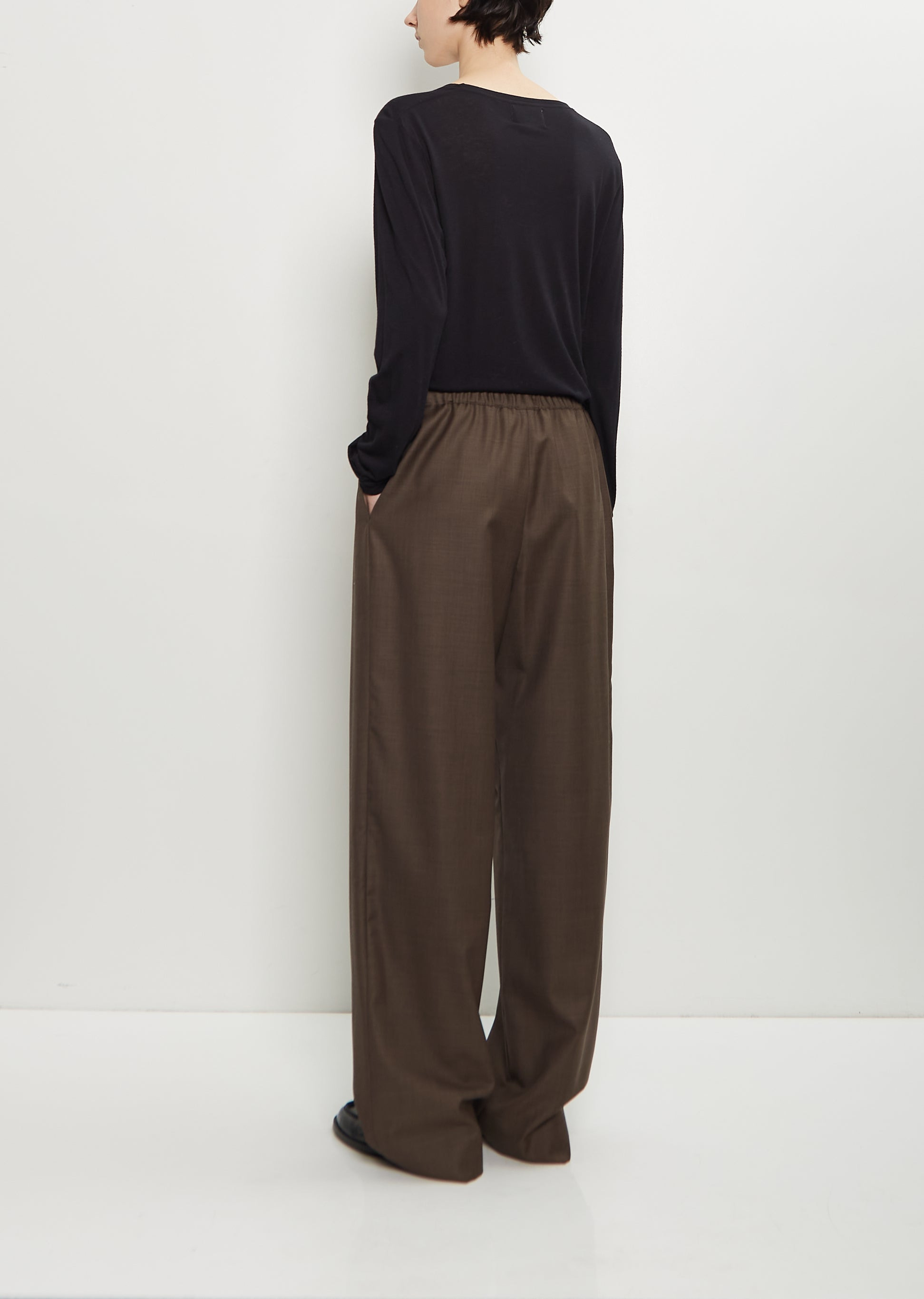 Cove Wool Wide Pants — Brown Melange - 3