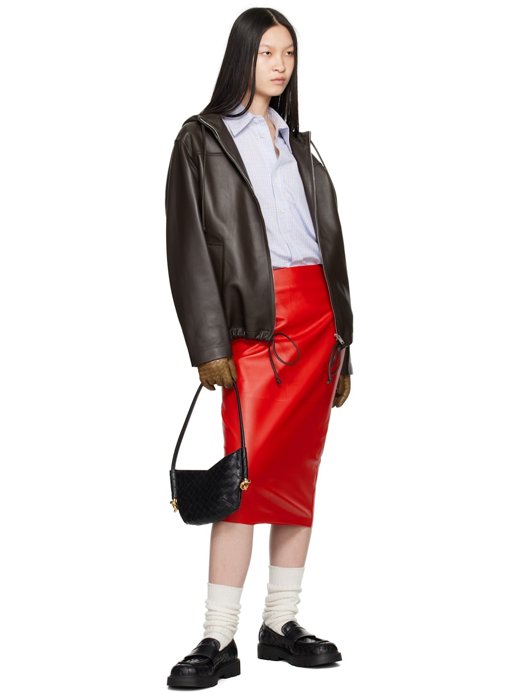 Tan Intrecciato Leather Gloves - 3