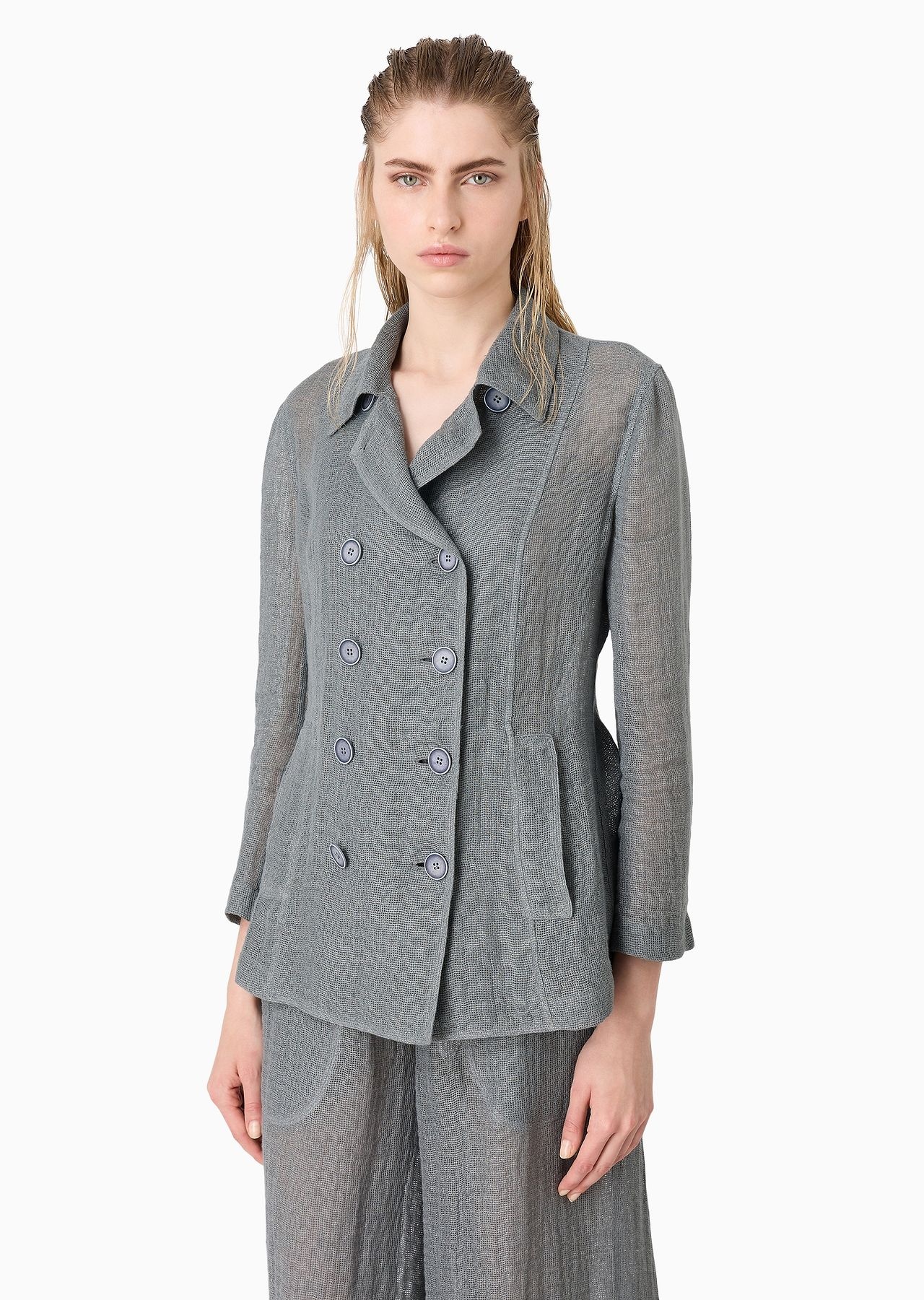 Double-breasted linen-blend jacket - 2