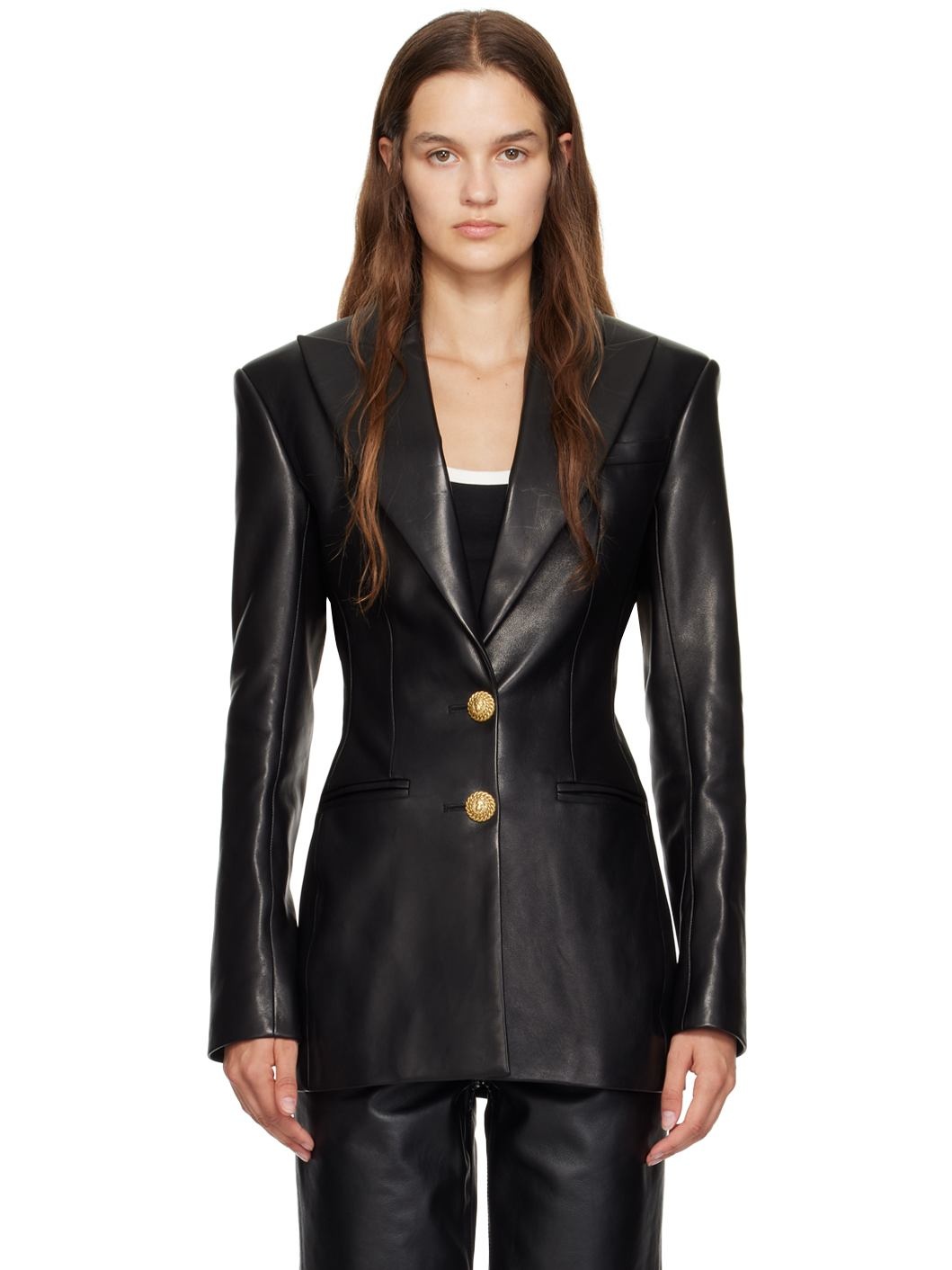 Black 2-Button Leather Jacket - 1