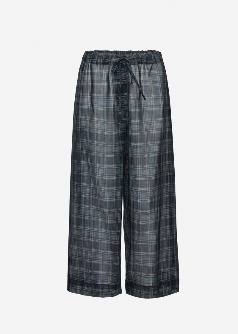 Checked drawstring culotte trousers in blue 1