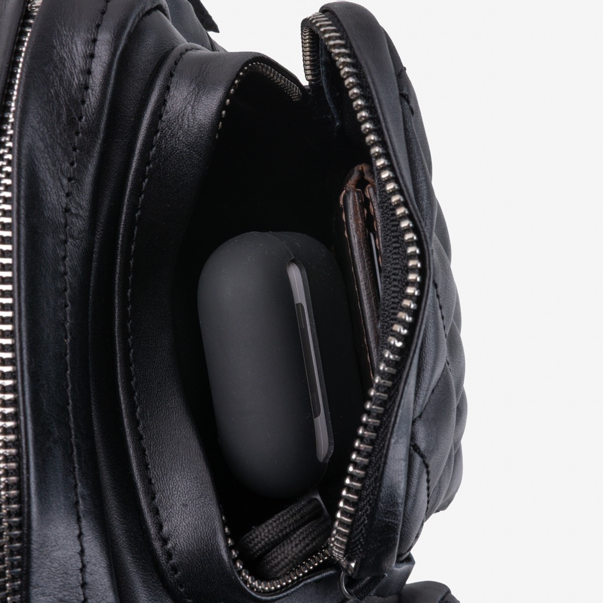 IHE-54-BLK Rectangular Diamond Stitched Leather Waist Bag - Black - 10
