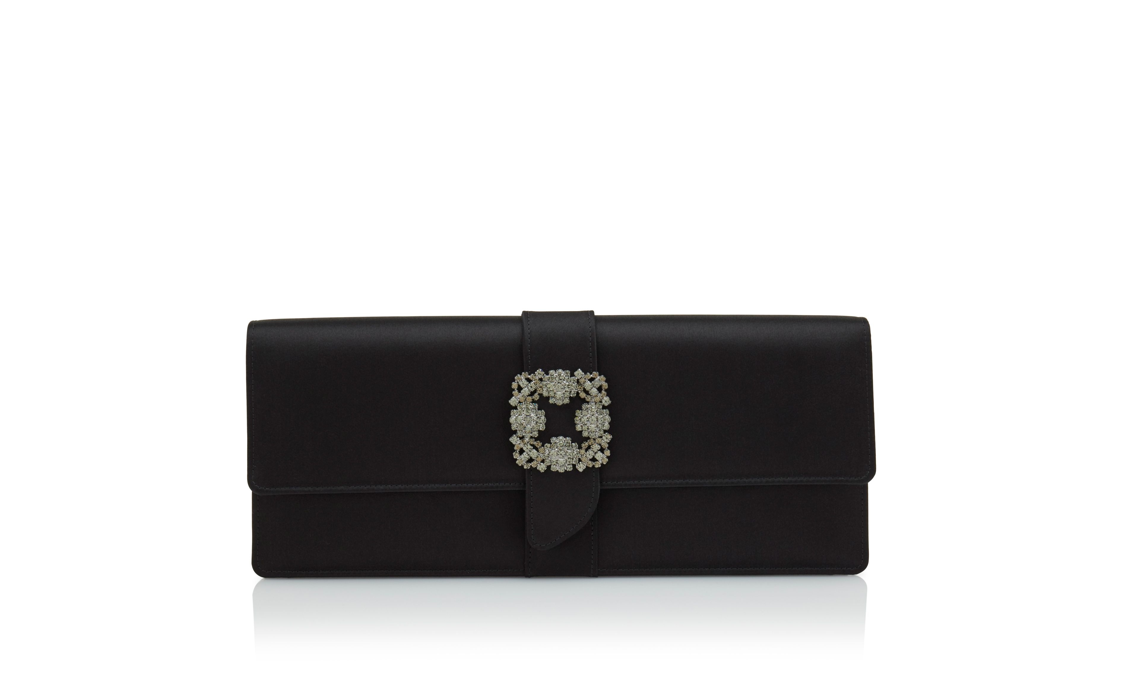 Black Satin Jewel Buckle Clutch - 1