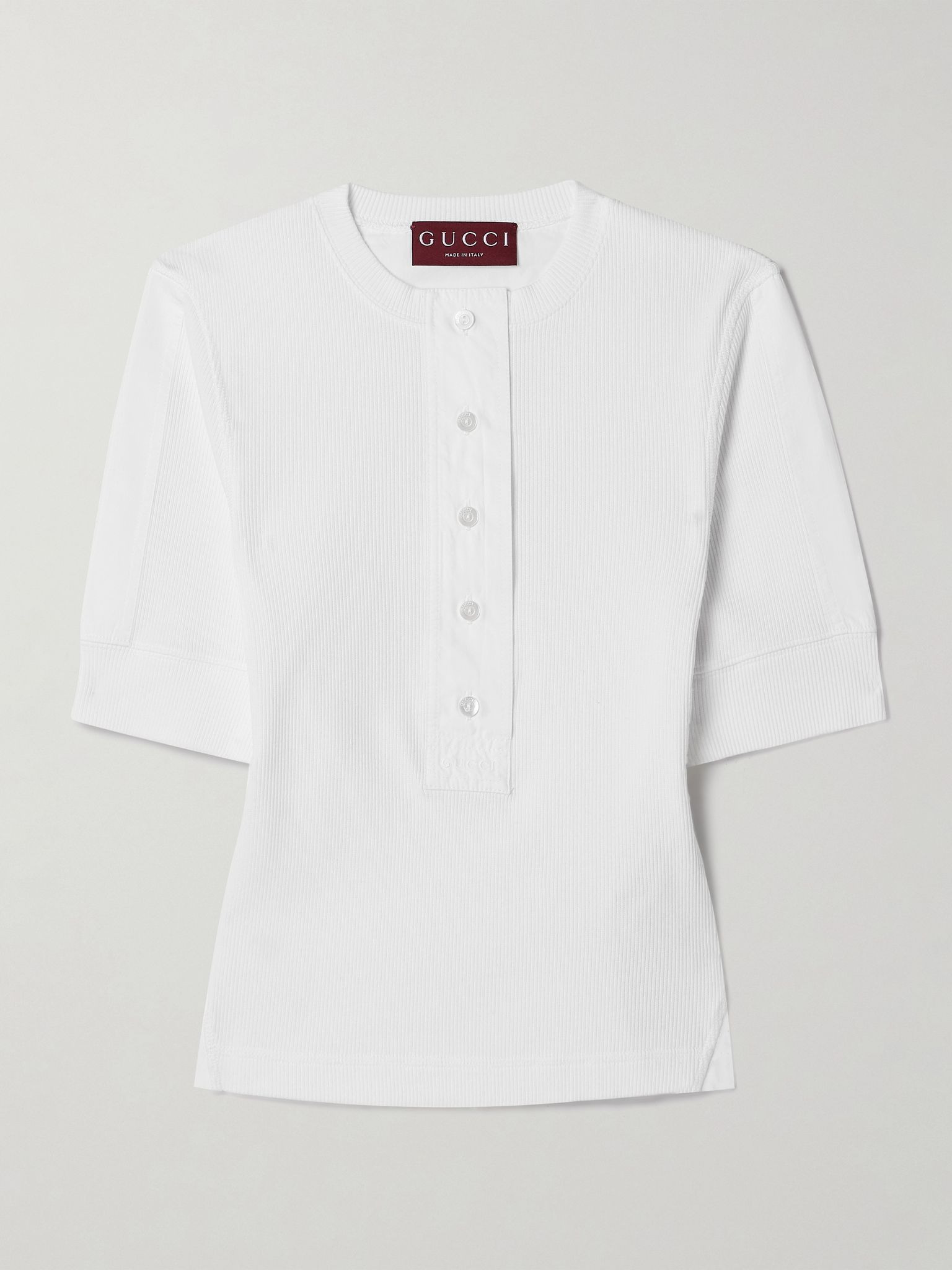 Cotton-poplin trimmed ribbed cotton-blend top White - 1