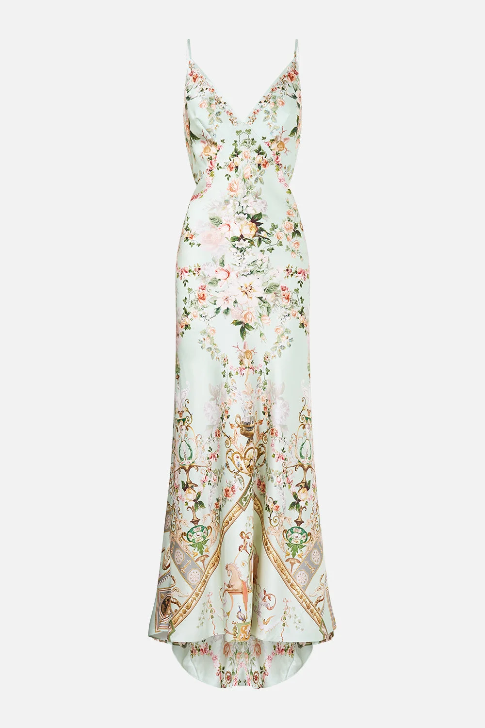 V NECK BIAS SLIP DRESS WITH BACK FRILL WILDFLOWER WUNDERLAND - 1