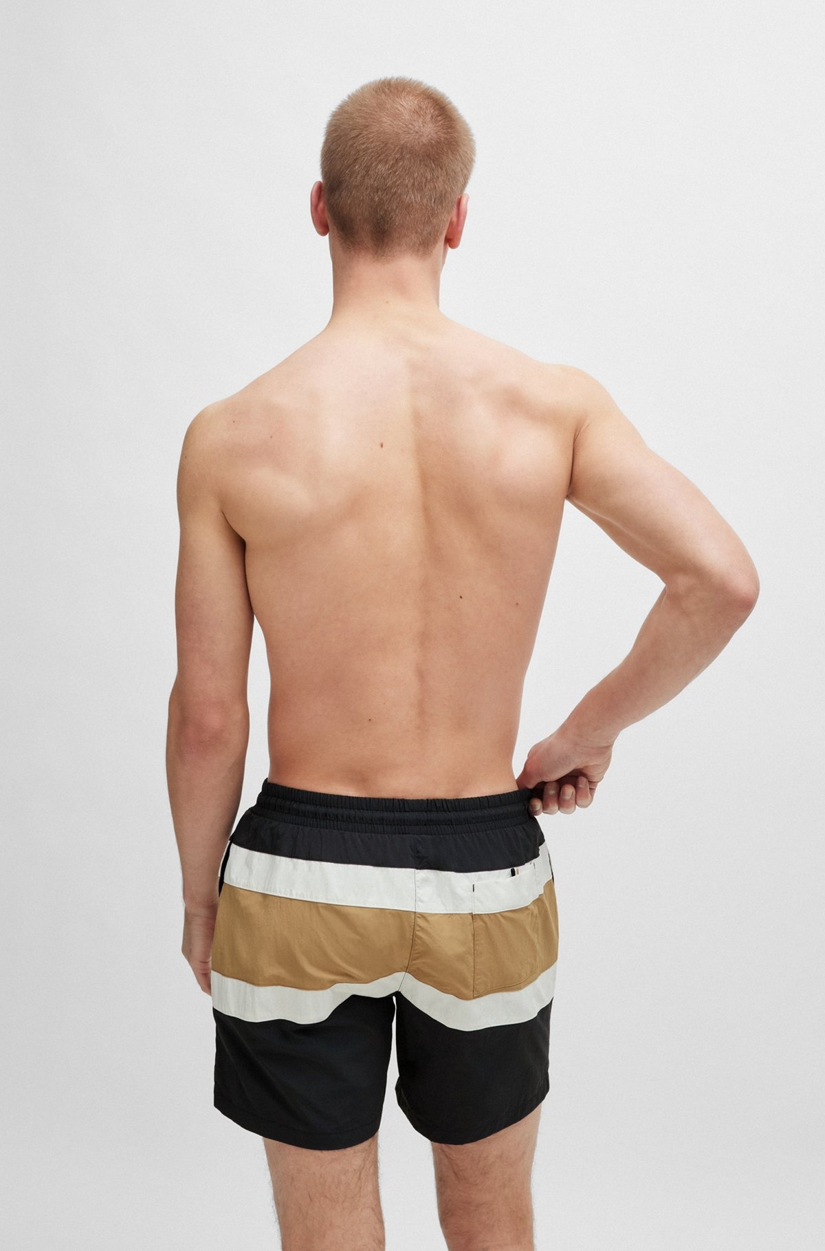QUICK-DRY SWIM SHORTS WITH BLOCK STRIPES - 4