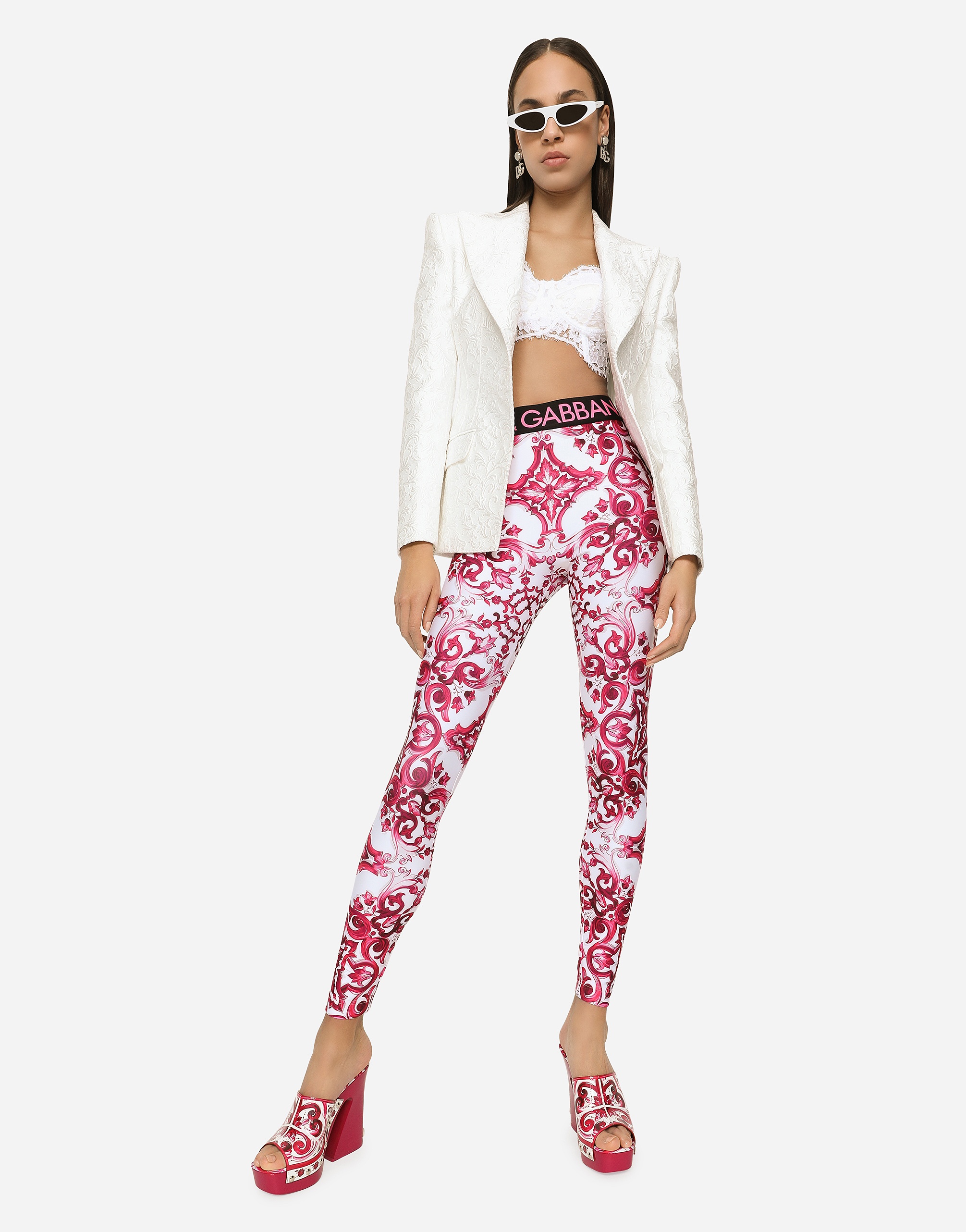 Majolica Print Cotton Leggings W/logo