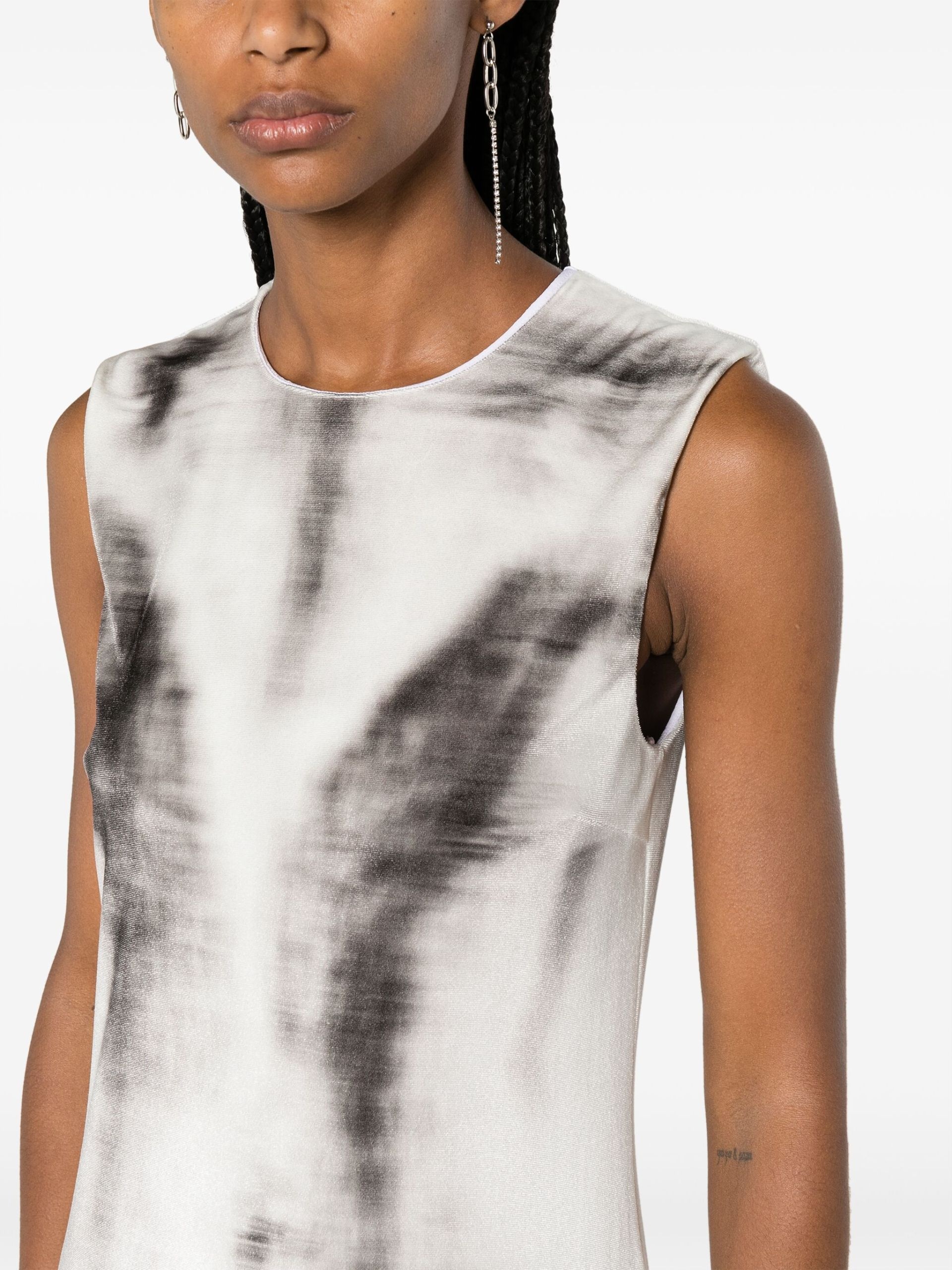 Grey Trompe L'oeil-Print Velvet Dress - 5