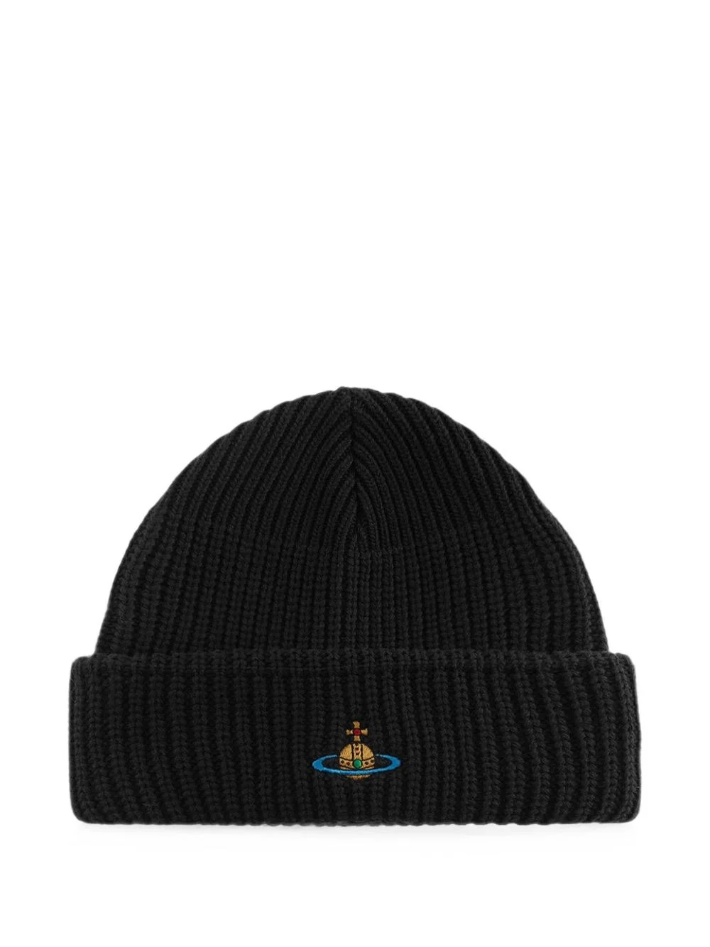 Sporty embroidered ribbed beanie hat - 1