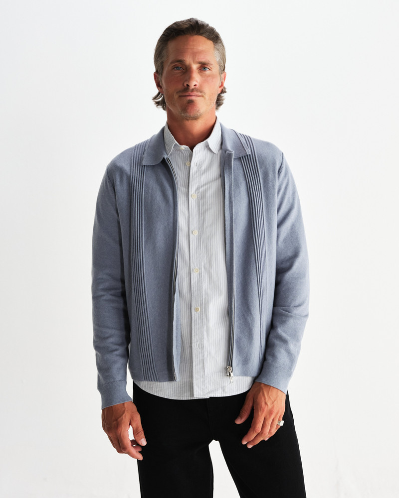 Lennox - Grey Blue Milano Stripe Knitted Polo 8
