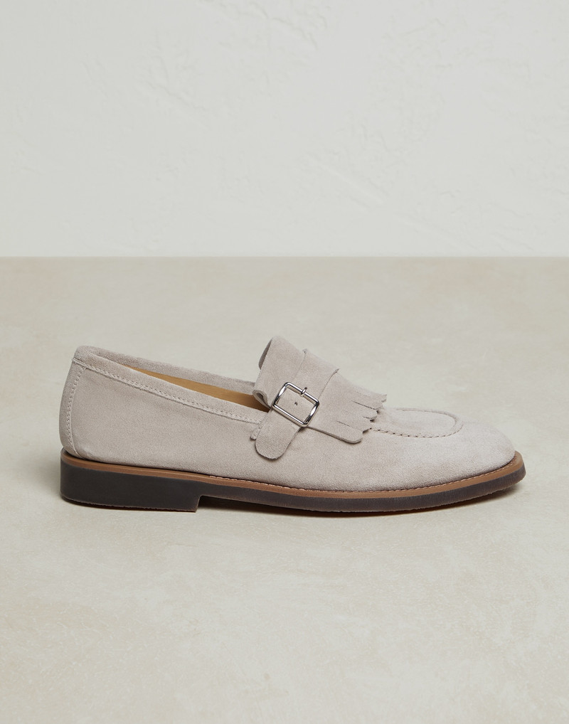 Smart suede monk strap shoes with fringe 1