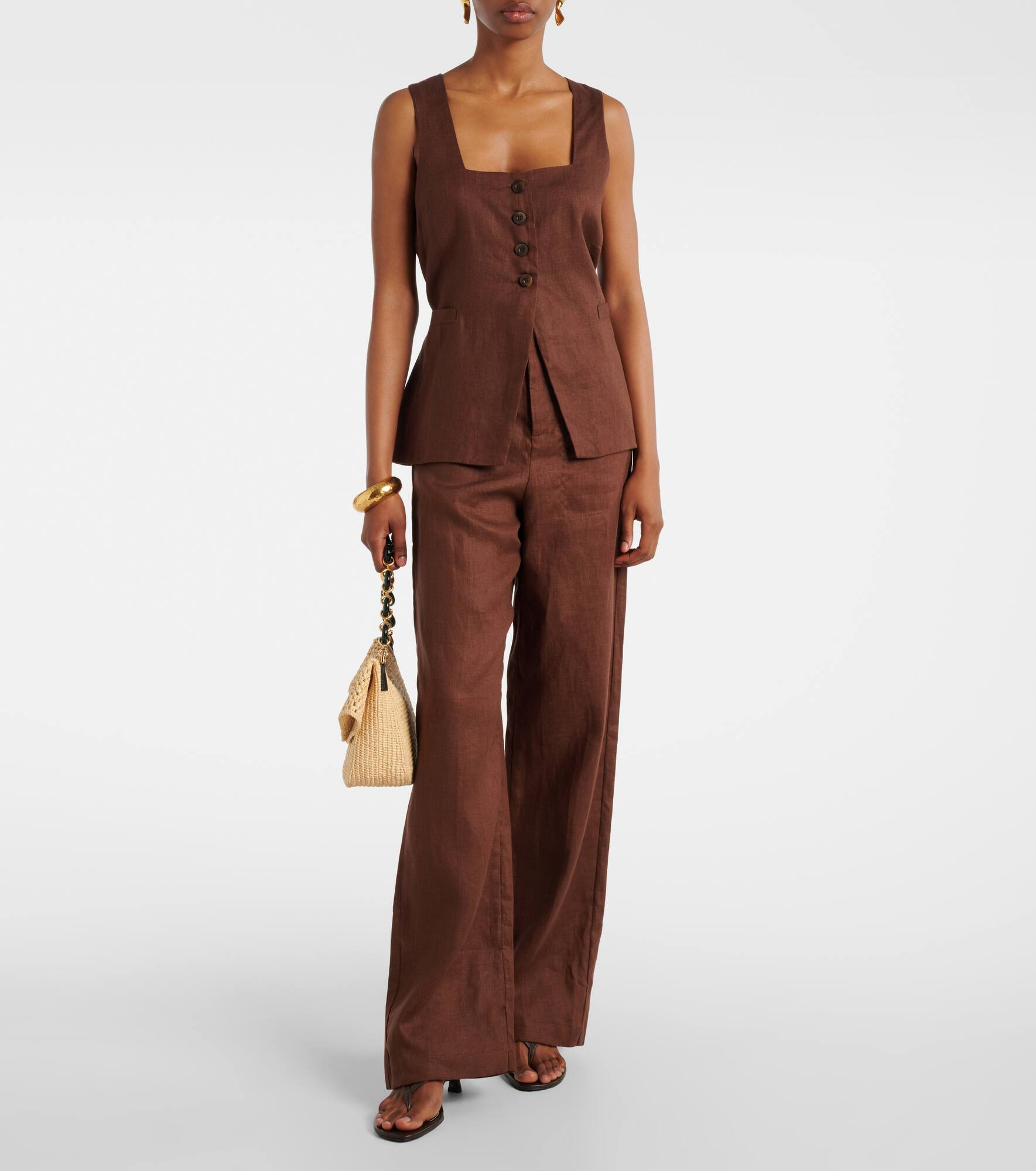 Isotta high-rise linen straight pants - 2