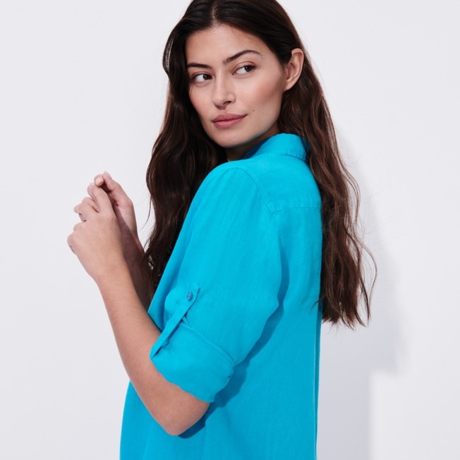 Women Linen Shirt Dress Solid - 7