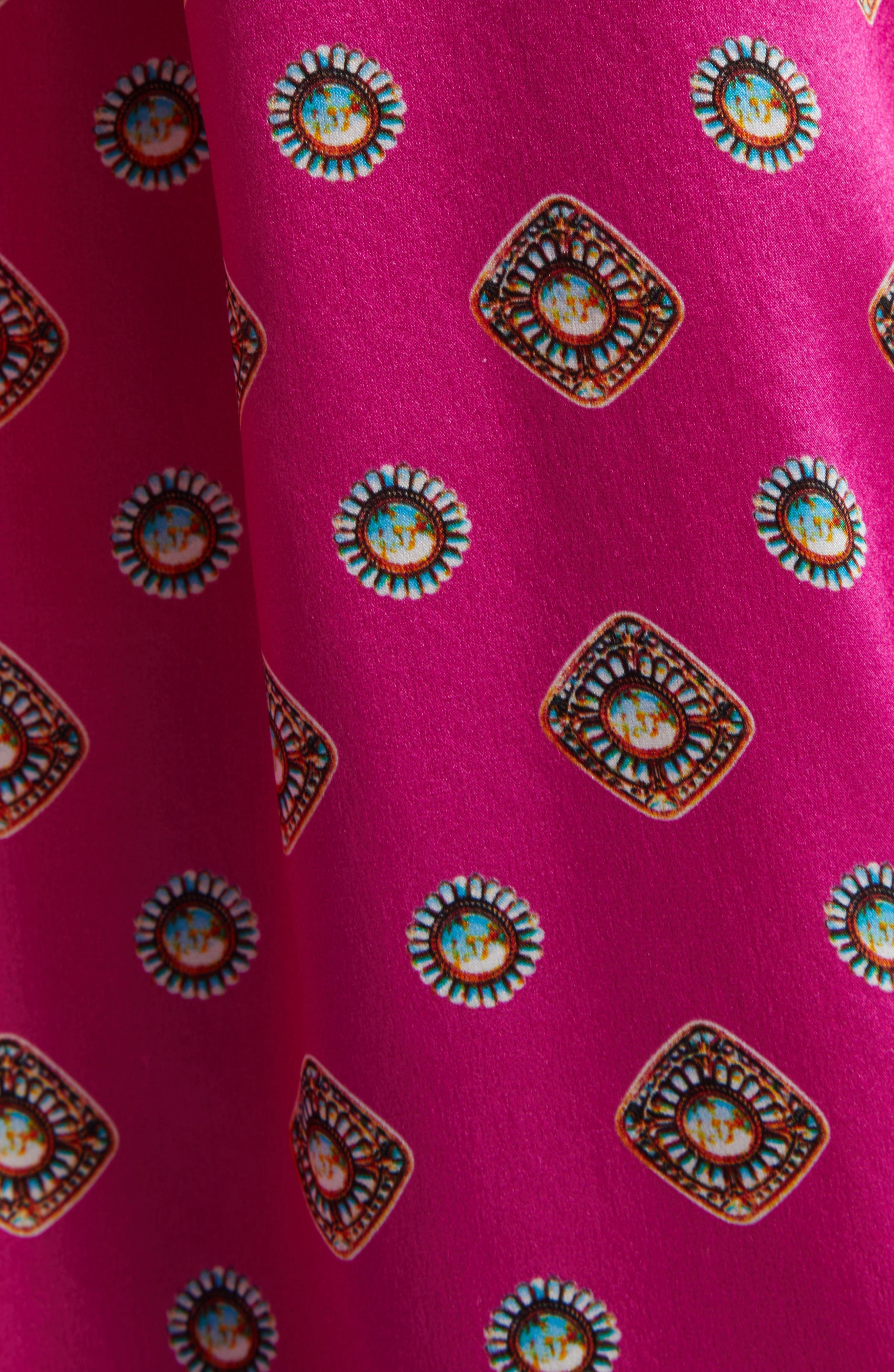 L'AGENCE Tyler Geometric Turquoise Print Silk Button-Up Shirt in Fuchsia/Turquoise Geometric at Nord - 6