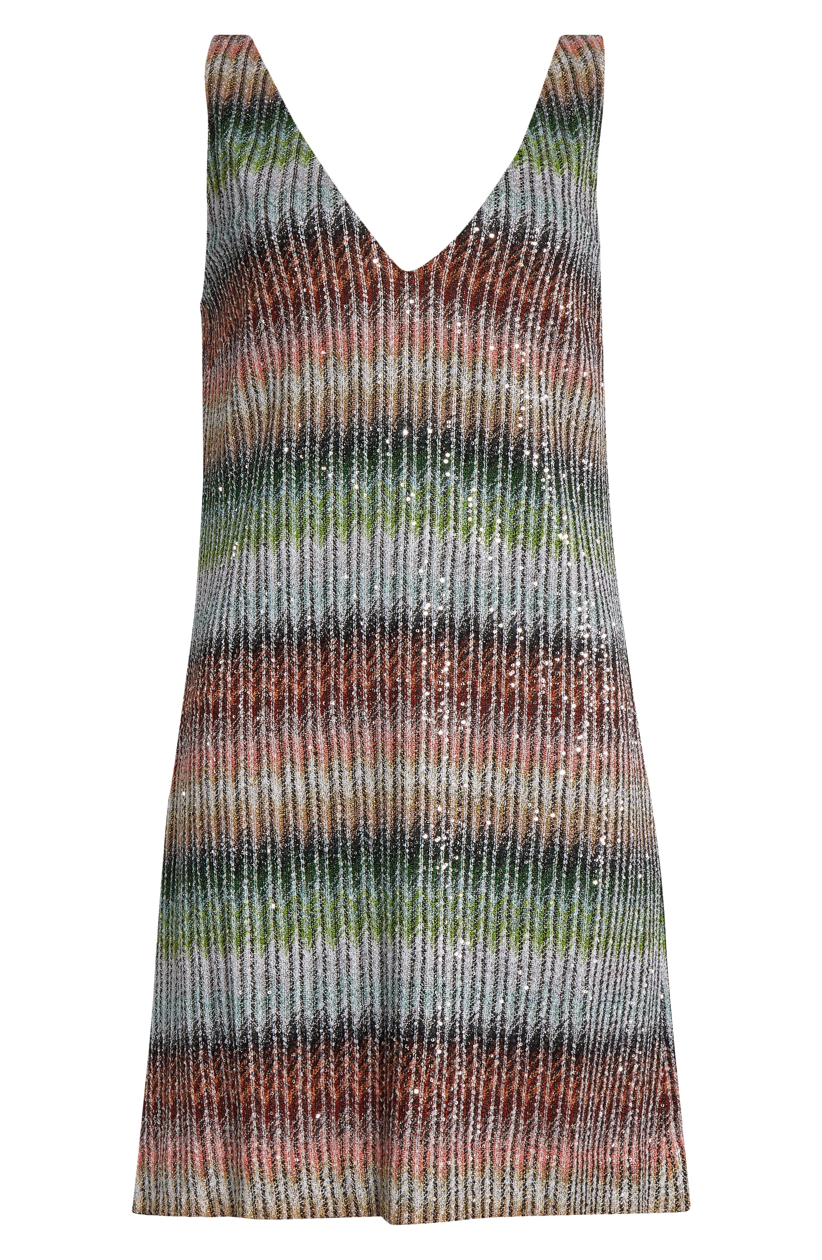 Missoni Metallic Zigzag Knit Minidress in Green/Red/Sky at Nordstrom - 6