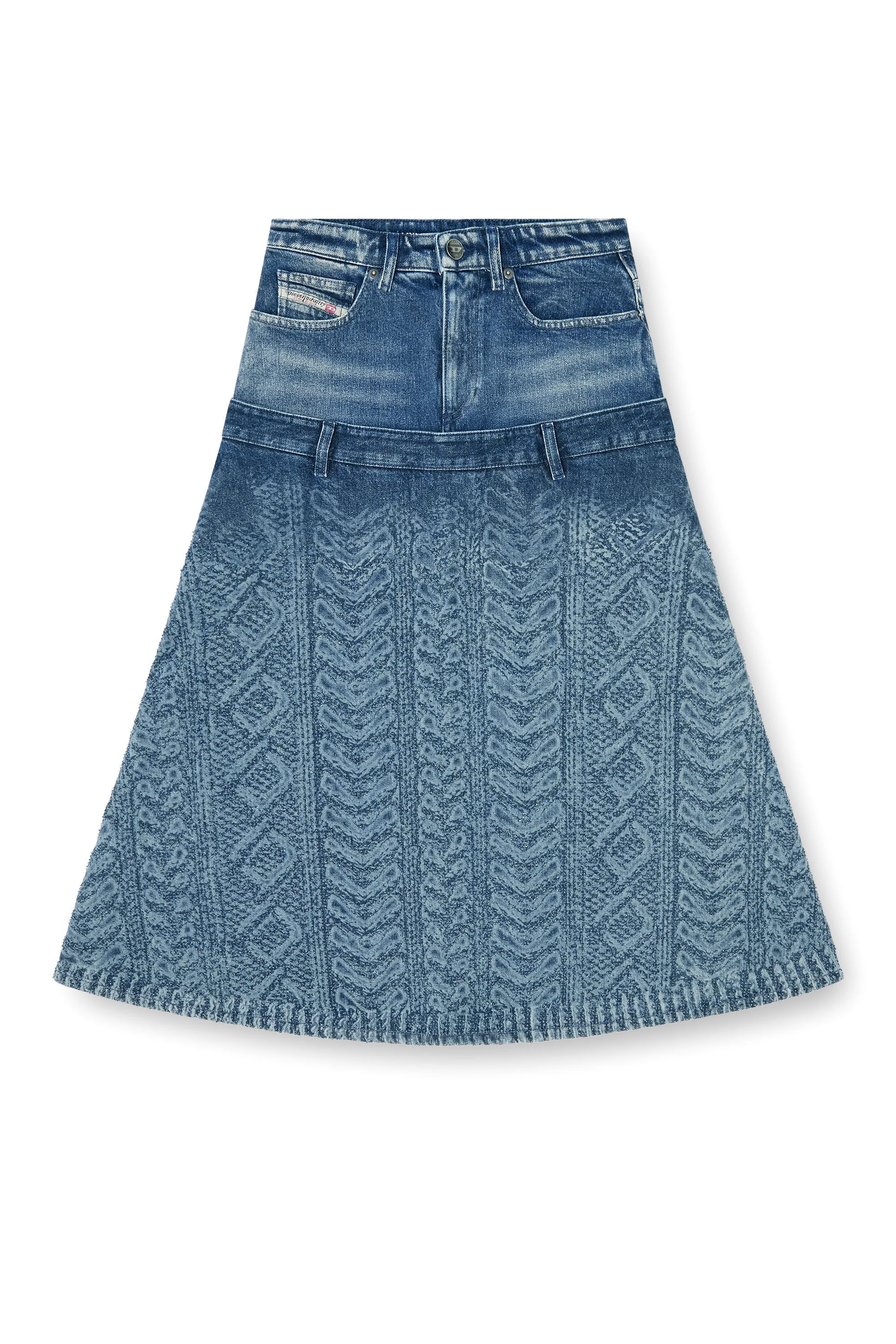 MIDI SKIRT IN CABLE-KNIT-EFFECT DENIM - 1