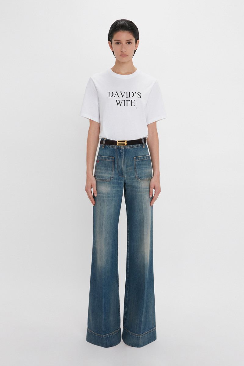 Victoria Beckham David's Wife' Slogan T-Shirt In White outlook