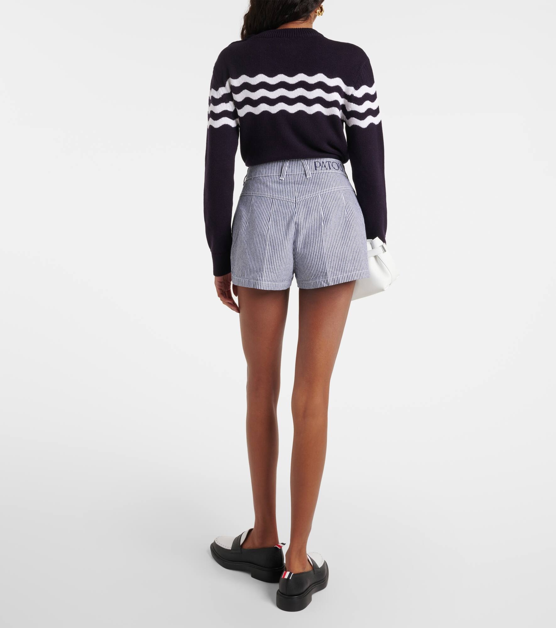 Striped high-rise denim shorts - 3