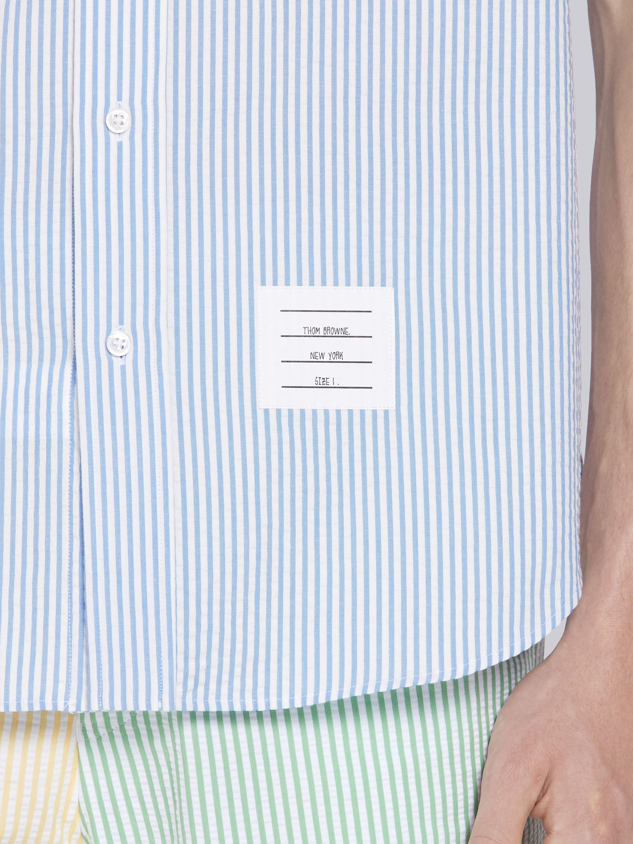 Blue Seersucker Stripe Short Sleeve Shirt - 6