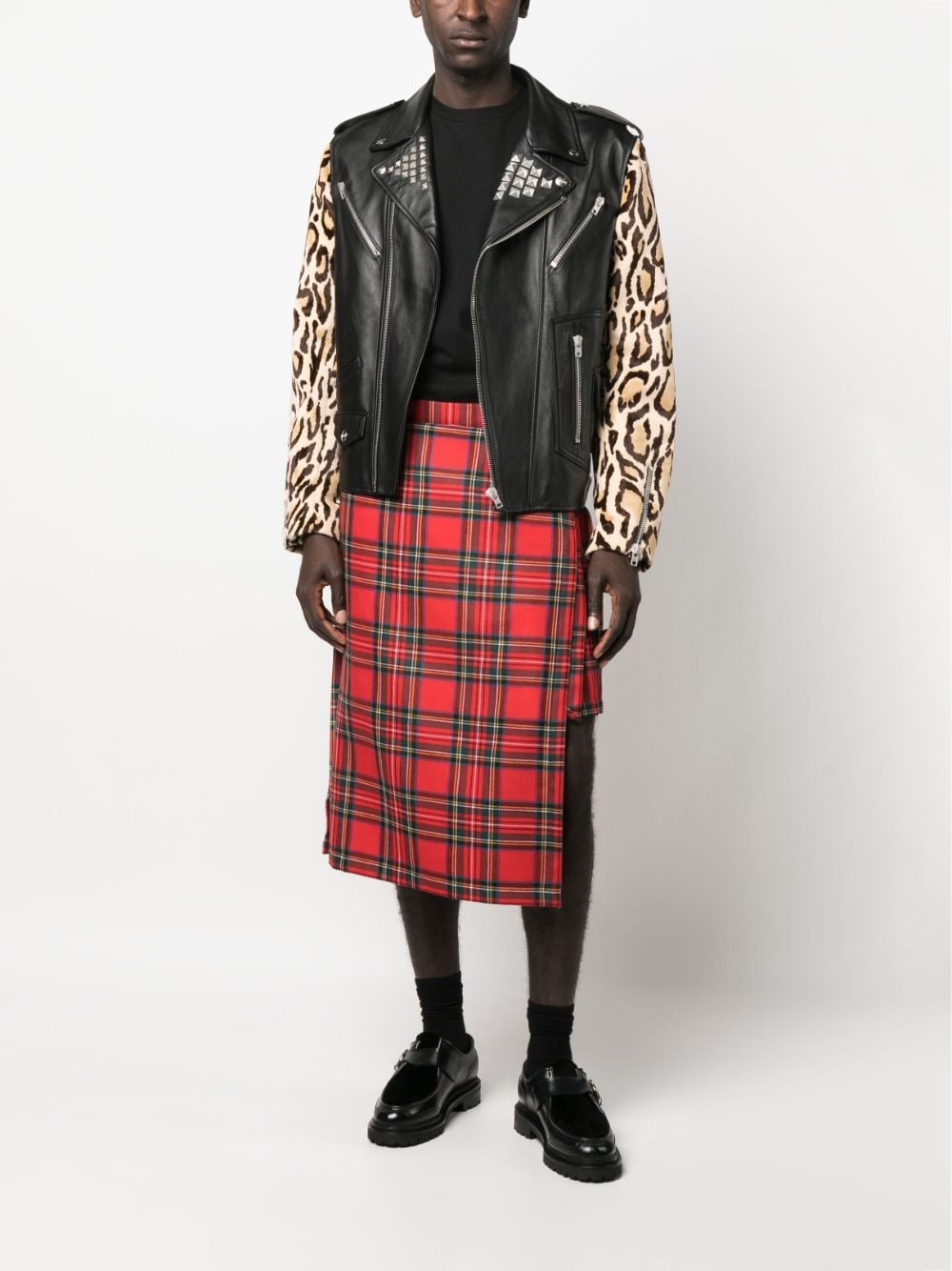 leopard-print leather biker jacket - 2