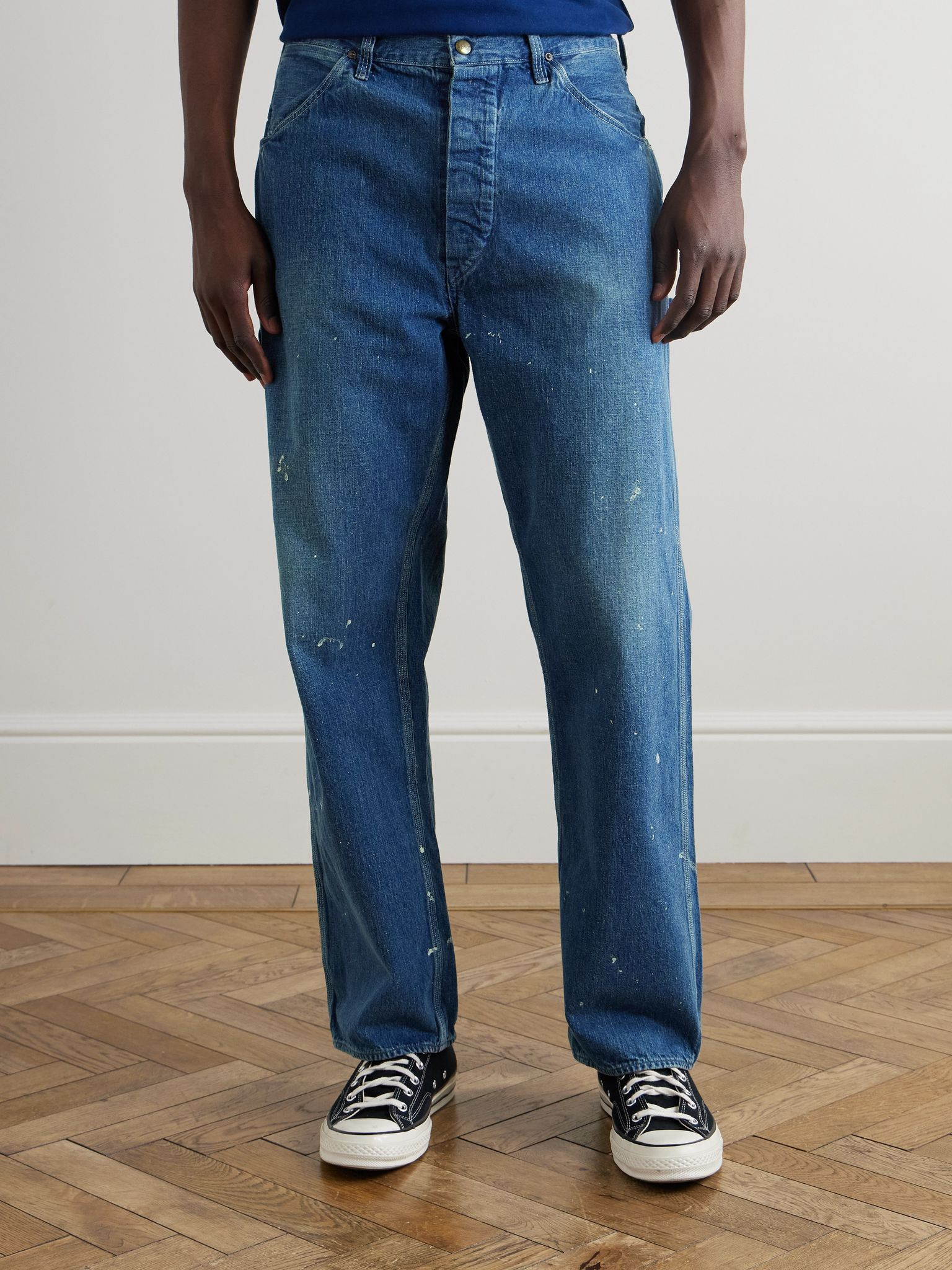 Paint-Splattered Straight-Leg Selvedge Jeans Blue - 3