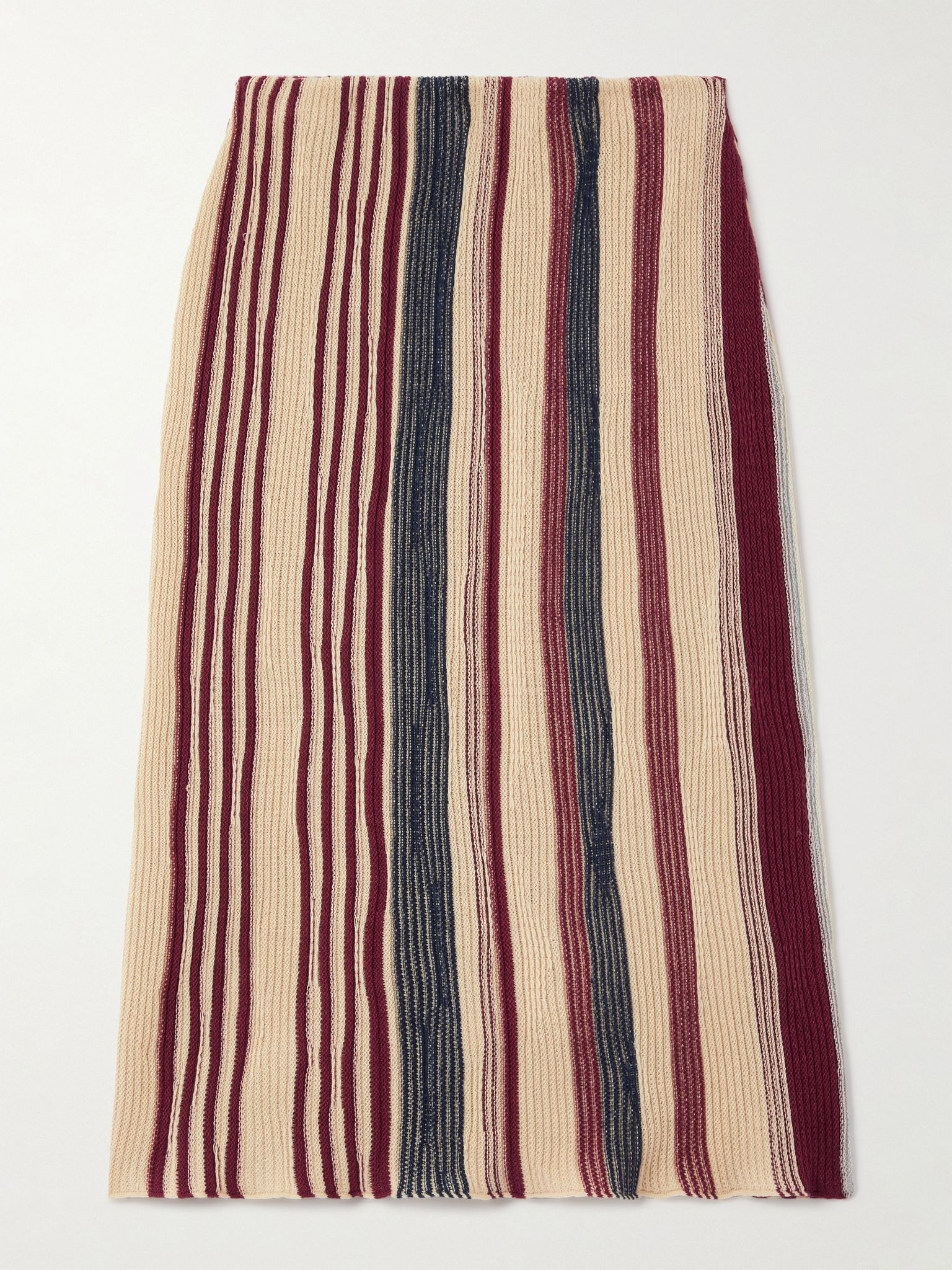 Striped ribbed linen and cotton-blend midi skirt Red - 1