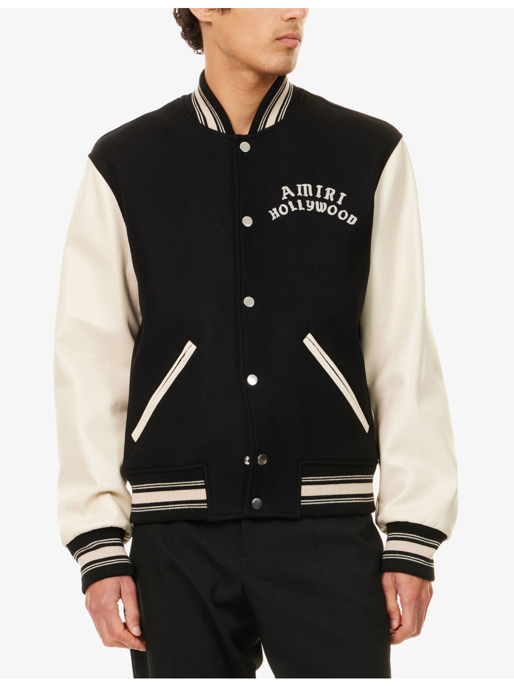 Hollywood Embroidered-Text Wool-Leather Blend Bomber Jacket - 3