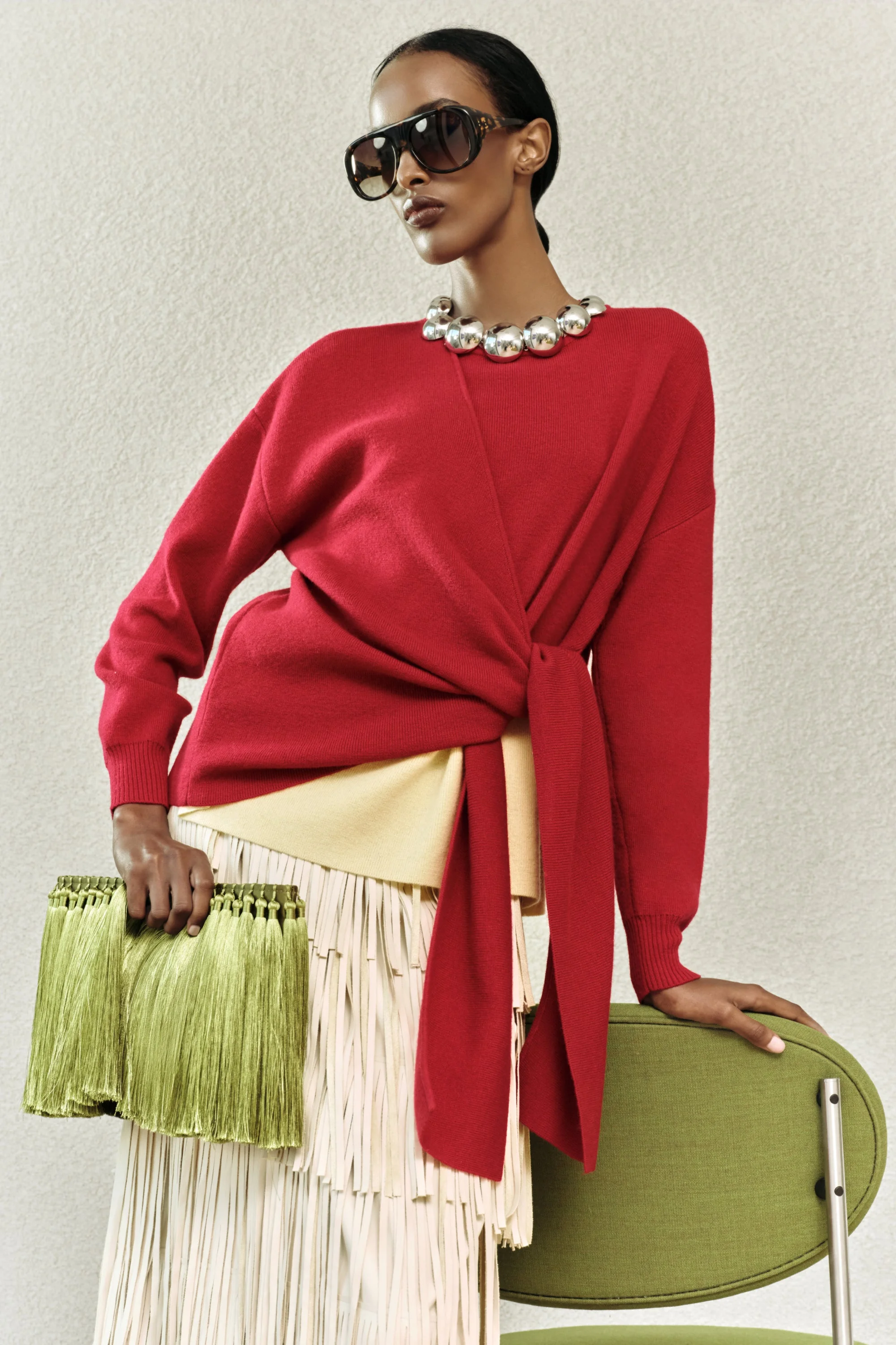 Vista Merino Blend Sweater In Butter/Classic Red - 1