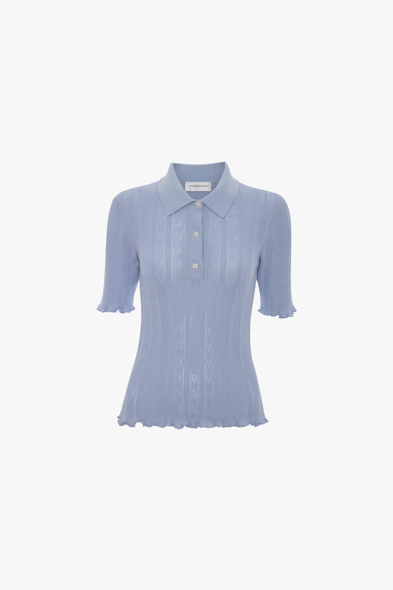 Frill Polo Top In Cloud Blue 1