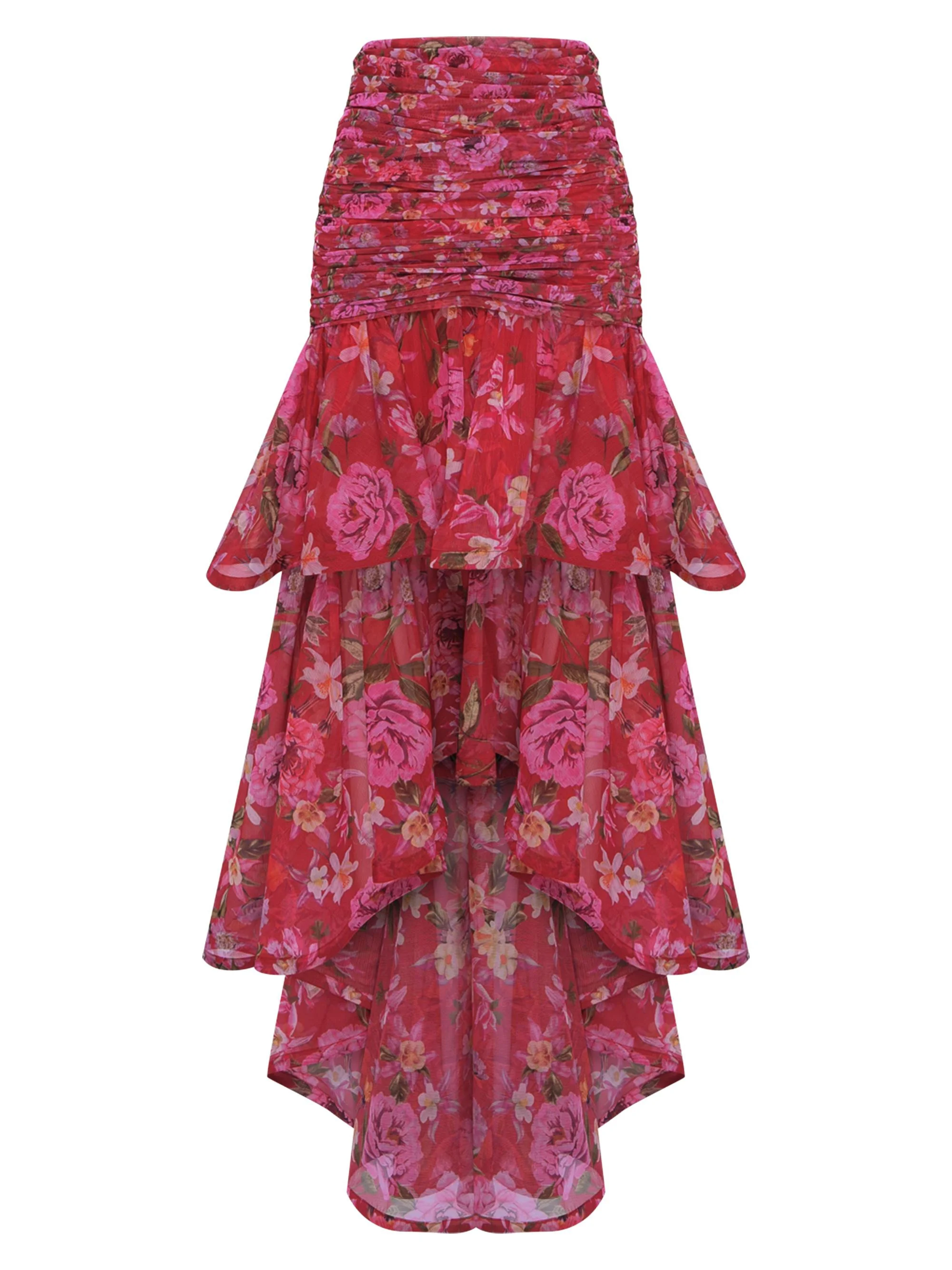 Women's Peony Floral Body-Con Midi-Skirt - Red - 1